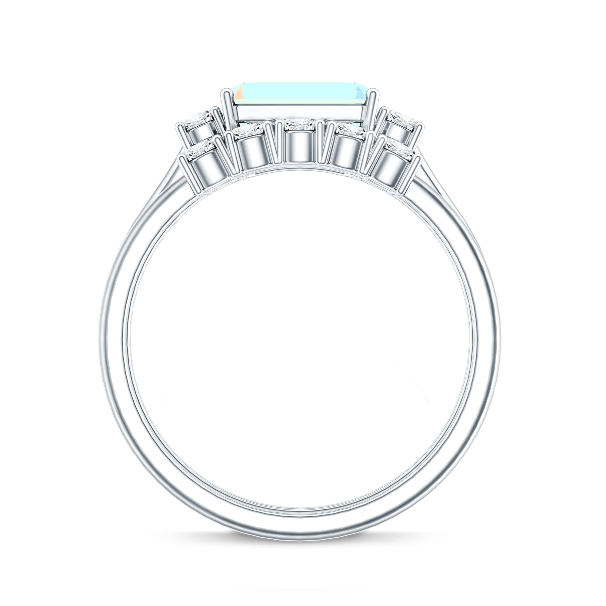 Natural Ethiopian Opal Diamond Emerald Cut Engagement Ring and Wedding Band Set AAA - Rosec Jewels