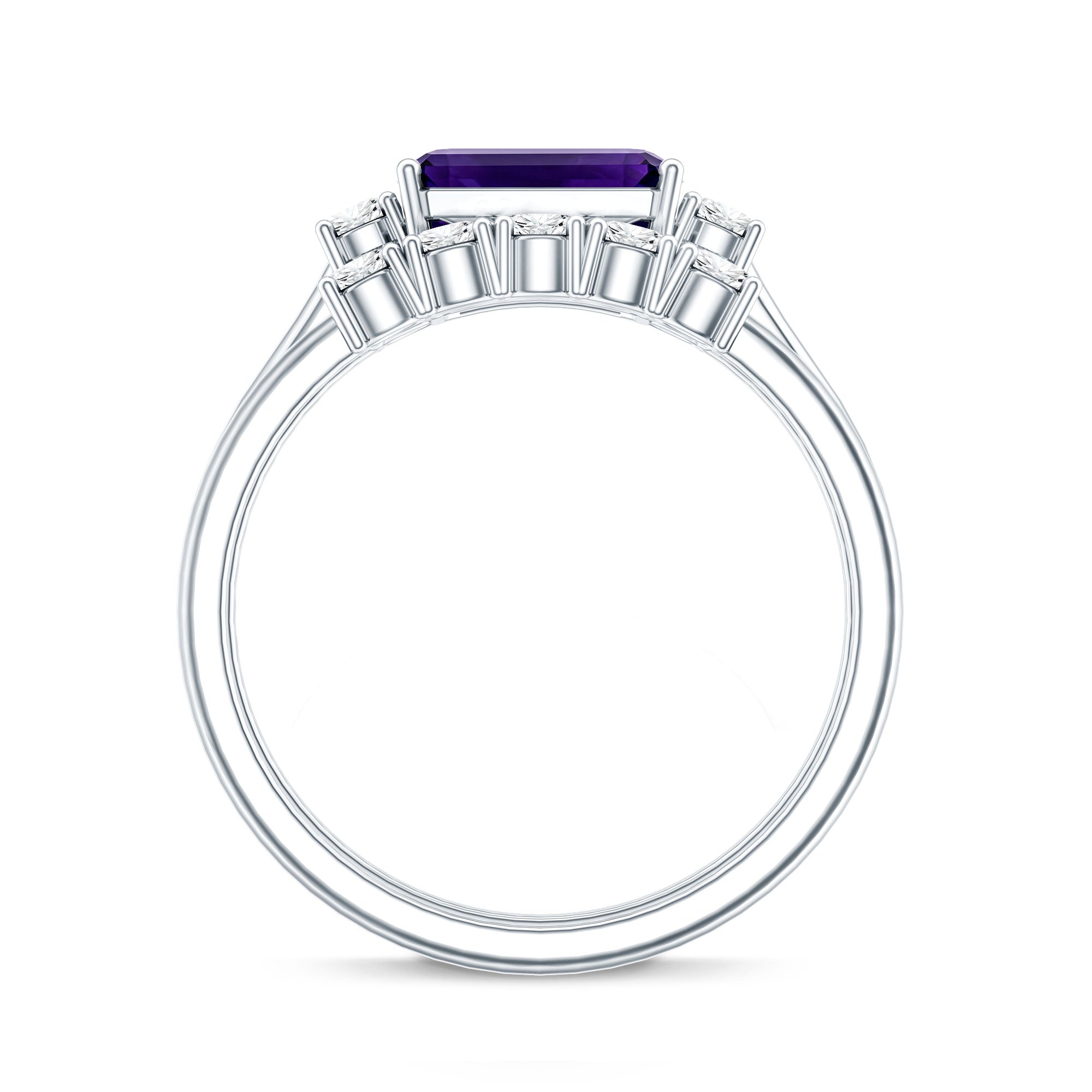 Octagon Cut Amethyst Contemporary Wedding Ring Set with Diamond AAA - Rosec Jewels
