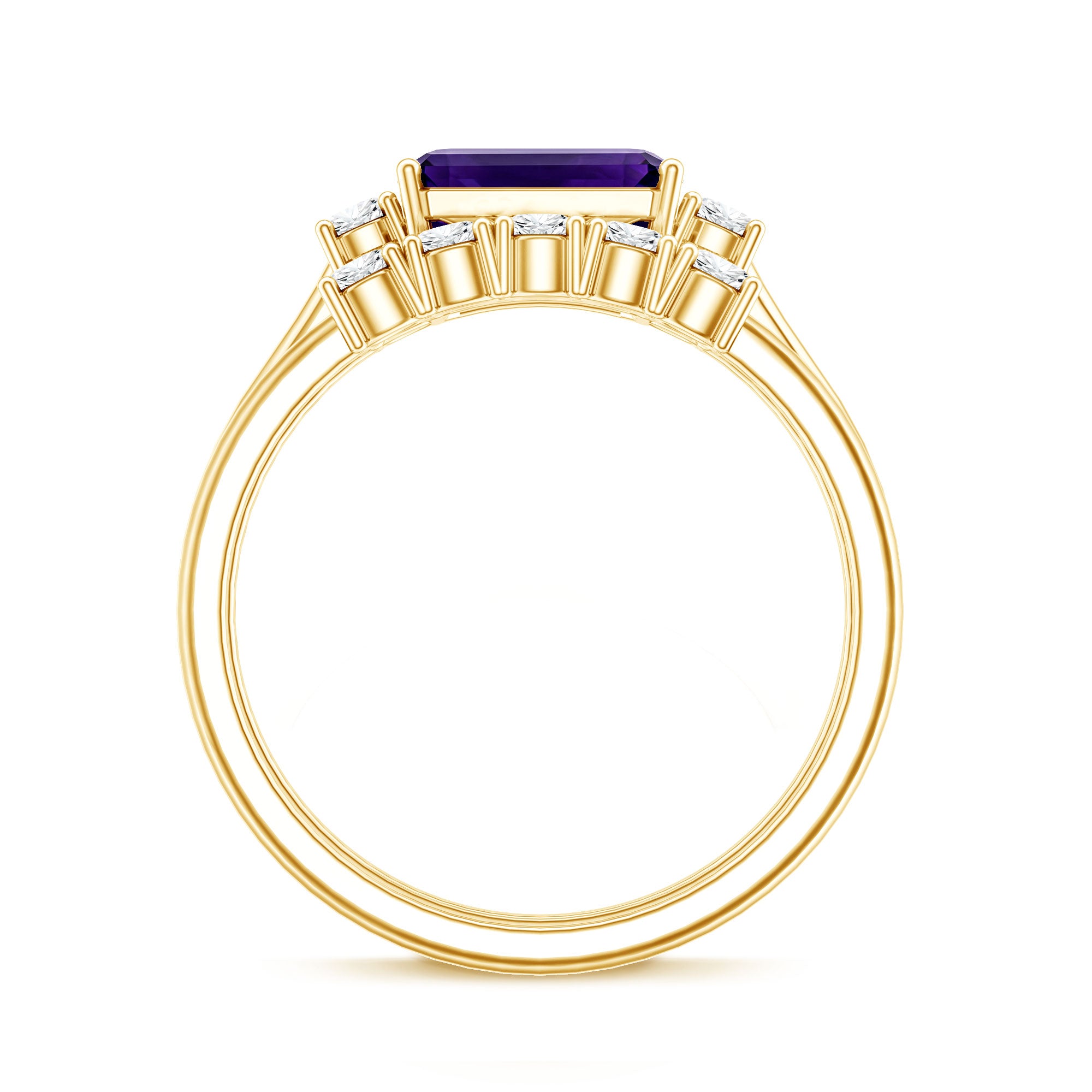 Octagon Cut Amethyst Contemporary Wedding Ring Set with Diamond AAA - Rosec Jewels