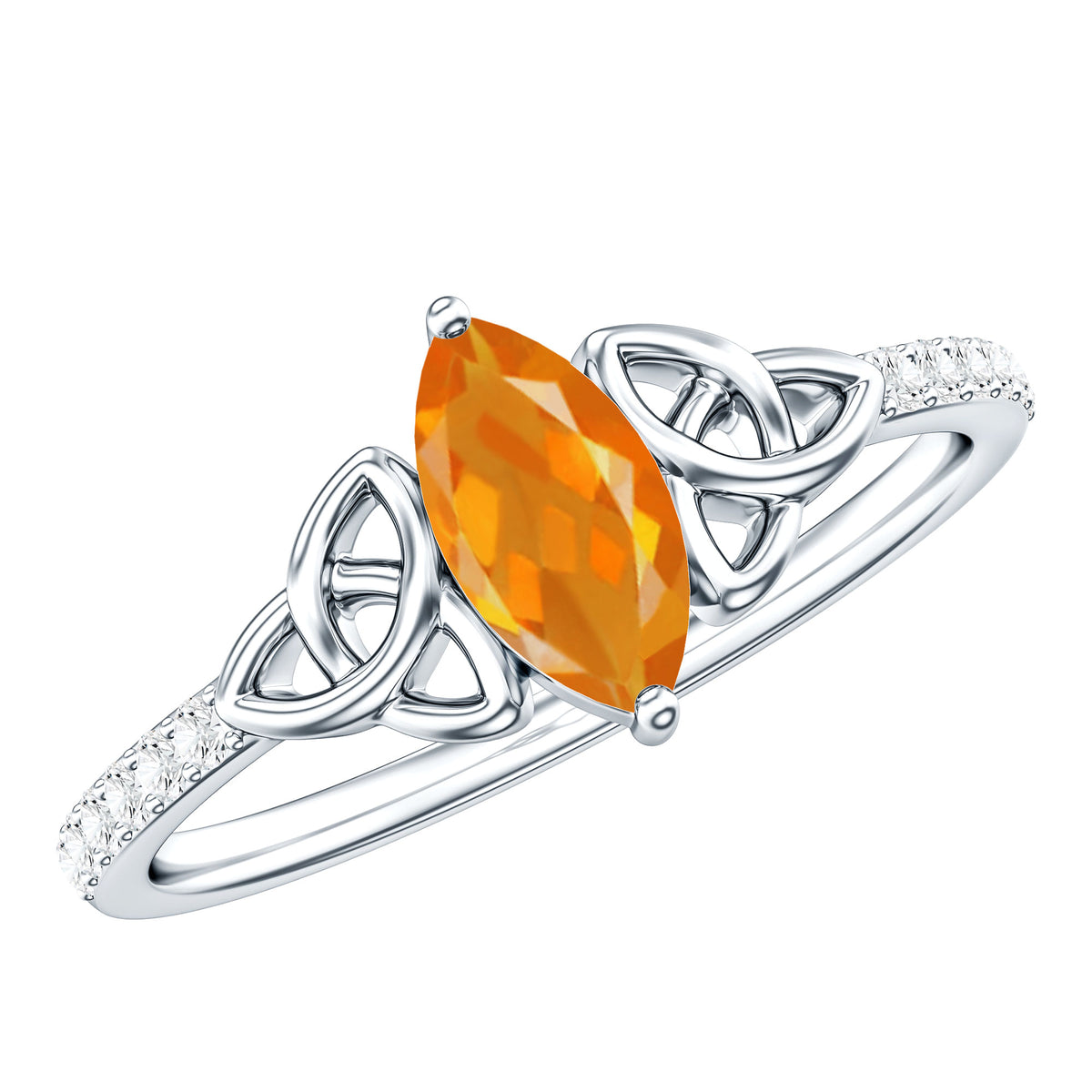 Marquise Cut Fire Opal Celtic Knot Engagement Ring with Diamond AAA - Rosec Jewels