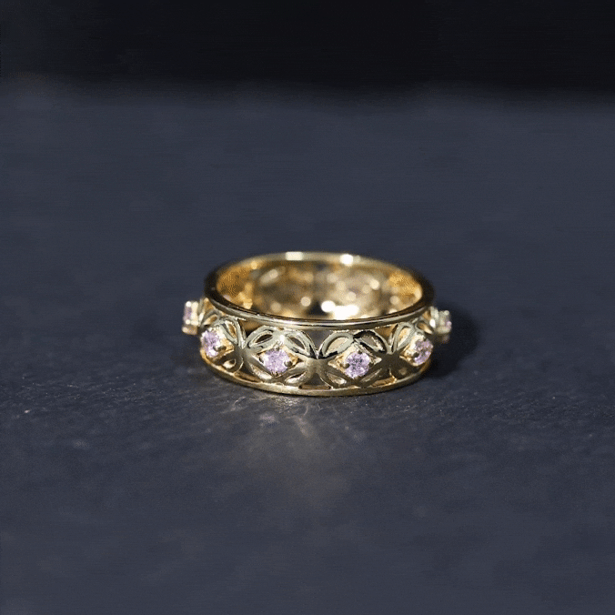 Rosec Jewels-Lab Created Pink Sapphire Wedding Band with Celtic Details