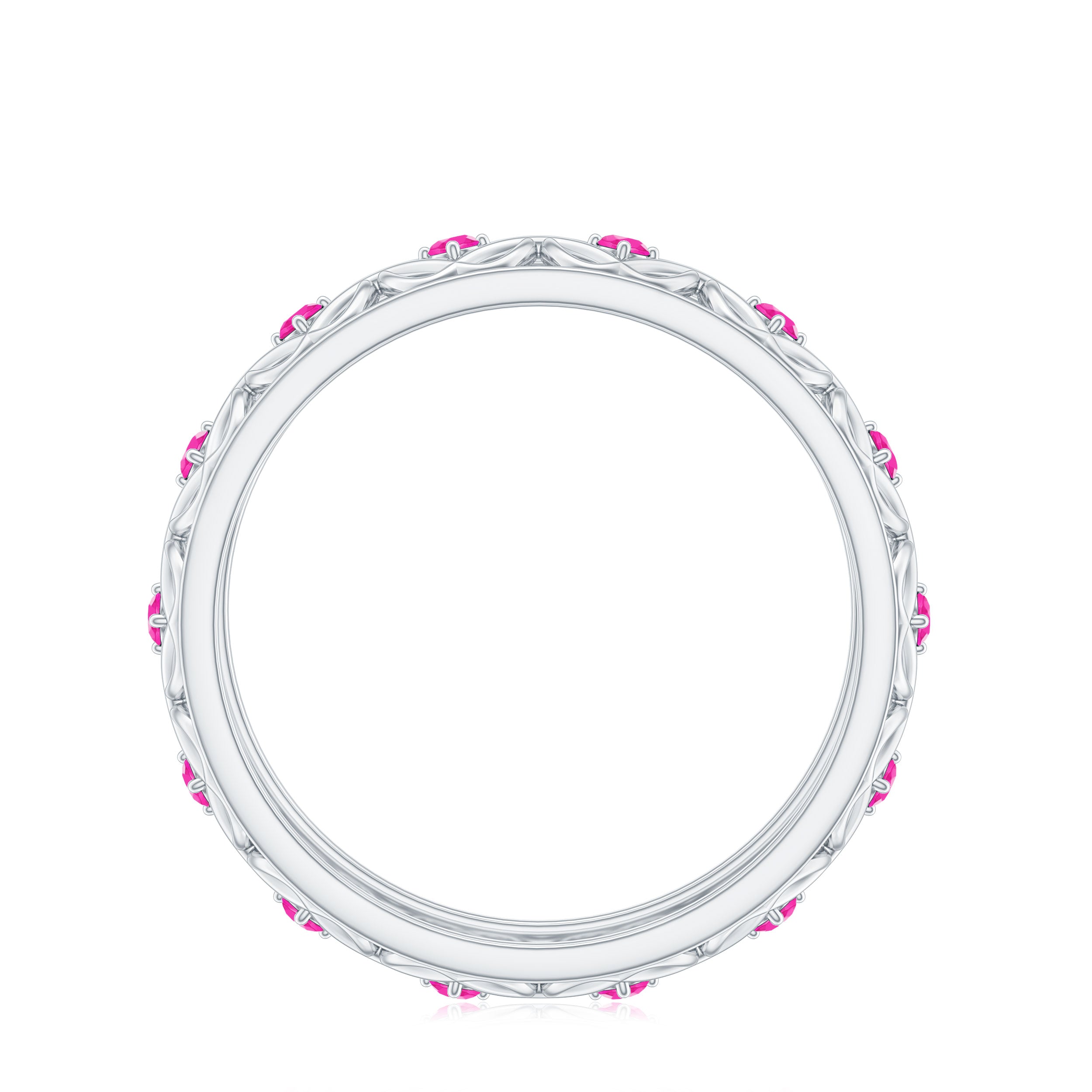 Rosec Jewels-Lab Created Pink Sapphire Wedding Band with Celtic Details