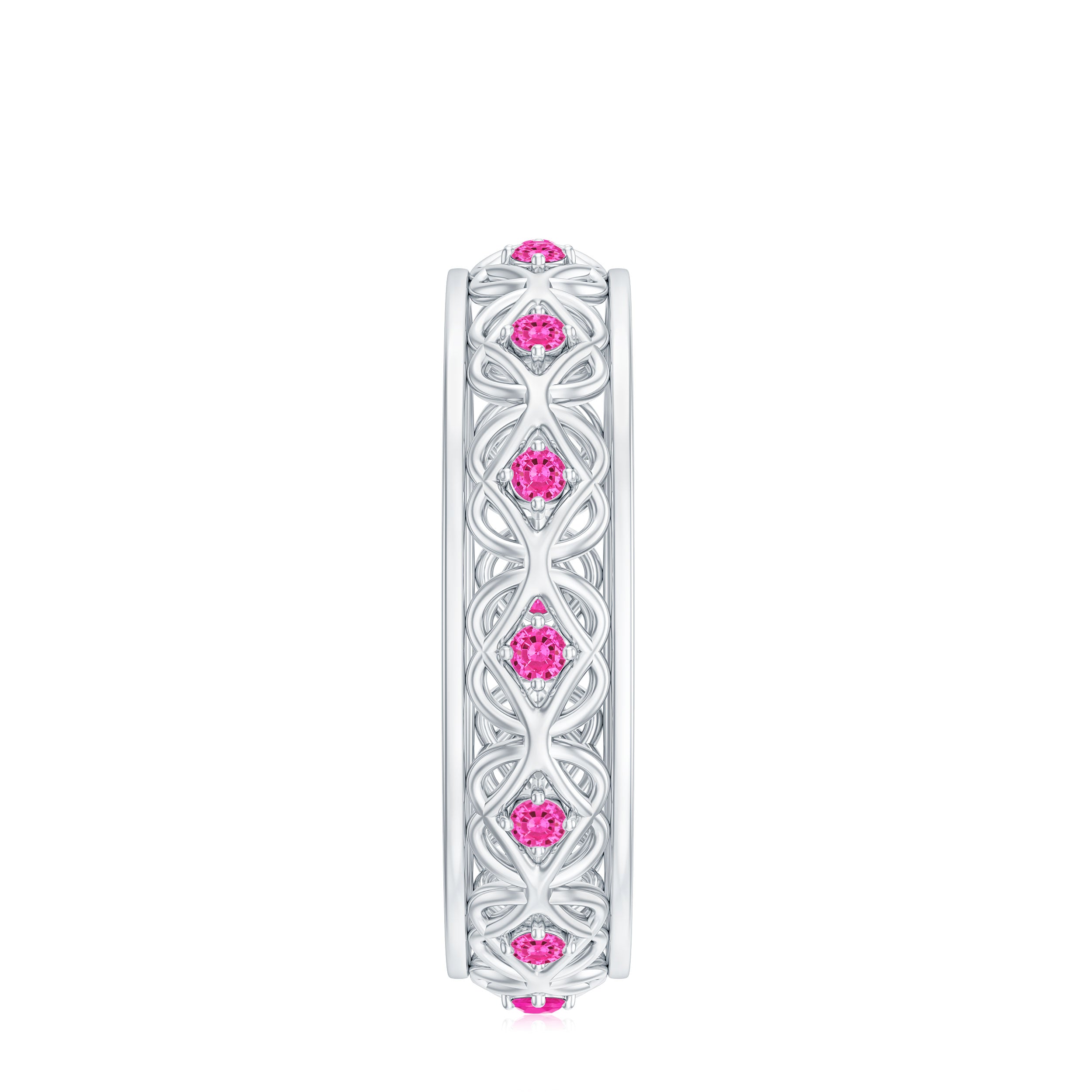 Rosec Jewels-Lab Created Pink Sapphire Wedding Band with Celtic Details