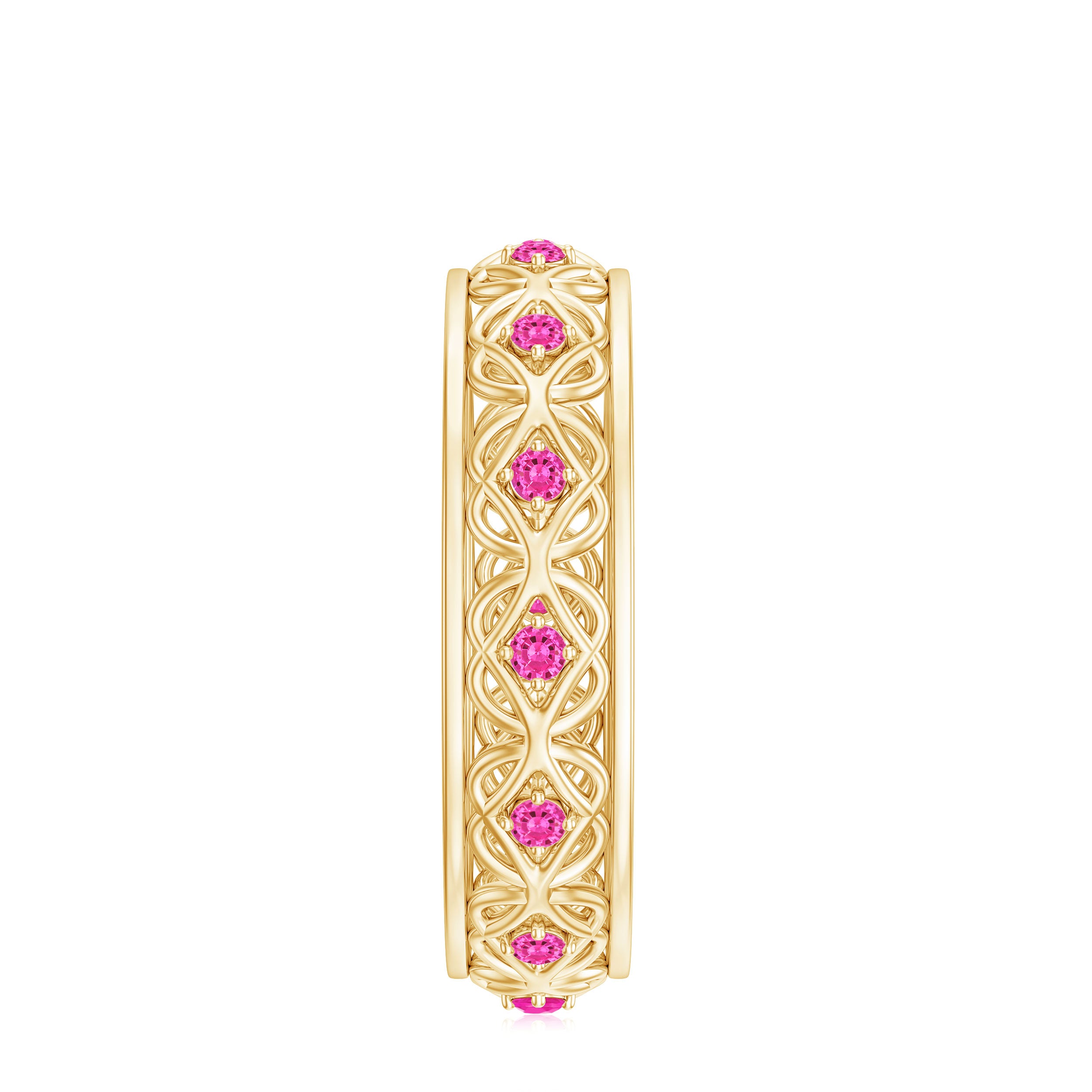 Rosec Jewels-Lab Created Pink Sapphire Wedding Band with Celtic Details