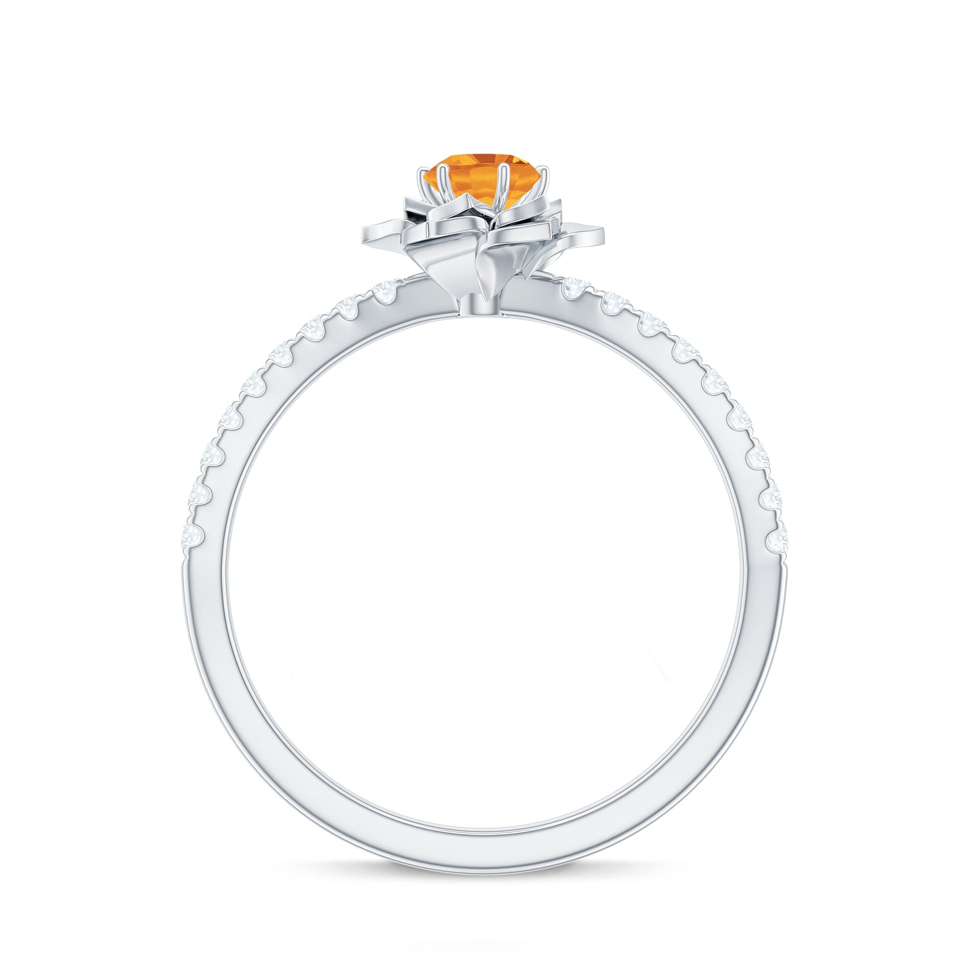 Certified Real Citrine Flower Engagement Ring with Diamond AAA - Rosec Jewels