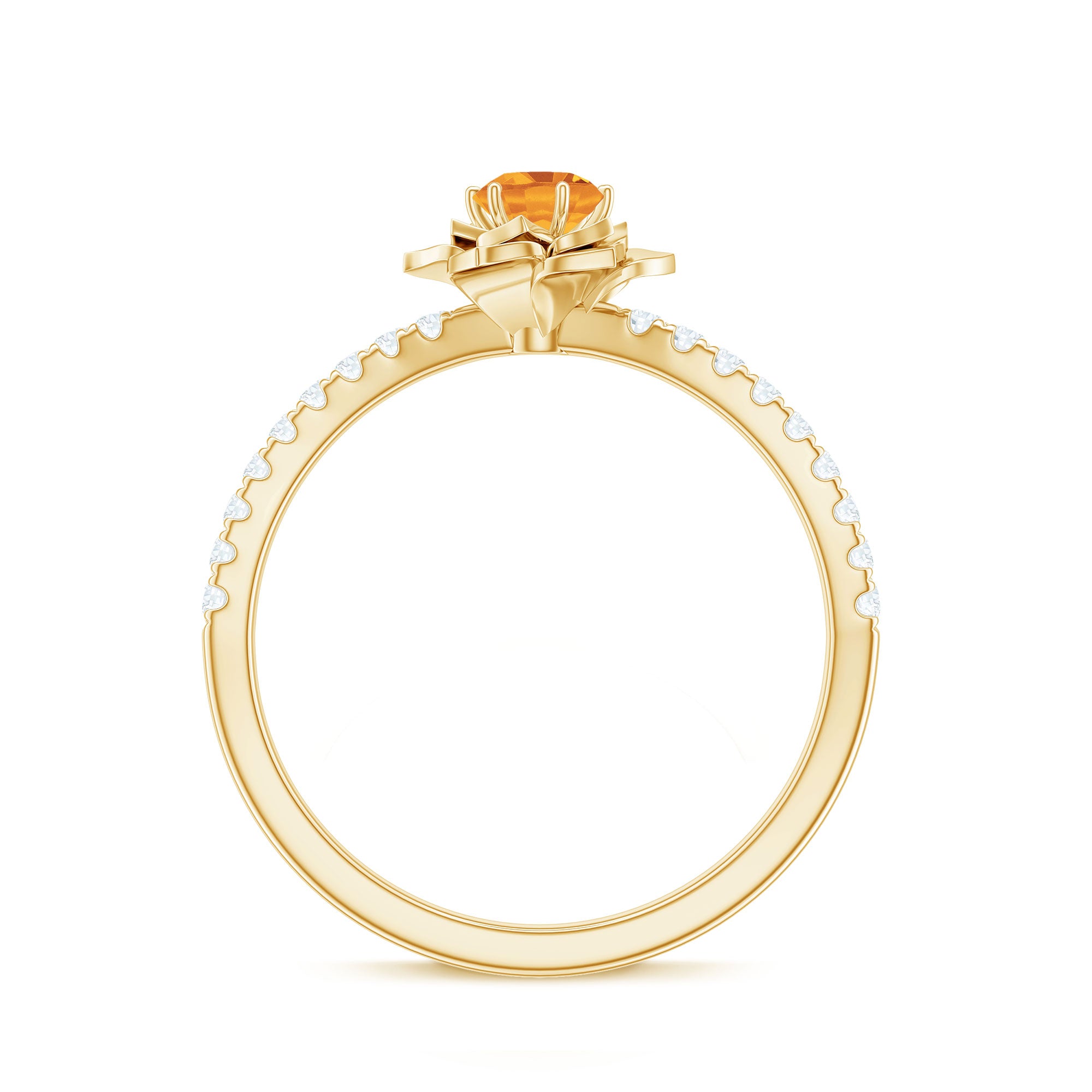 Certified Real Citrine Flower Engagement Ring with Diamond AAA - Rosec Jewels