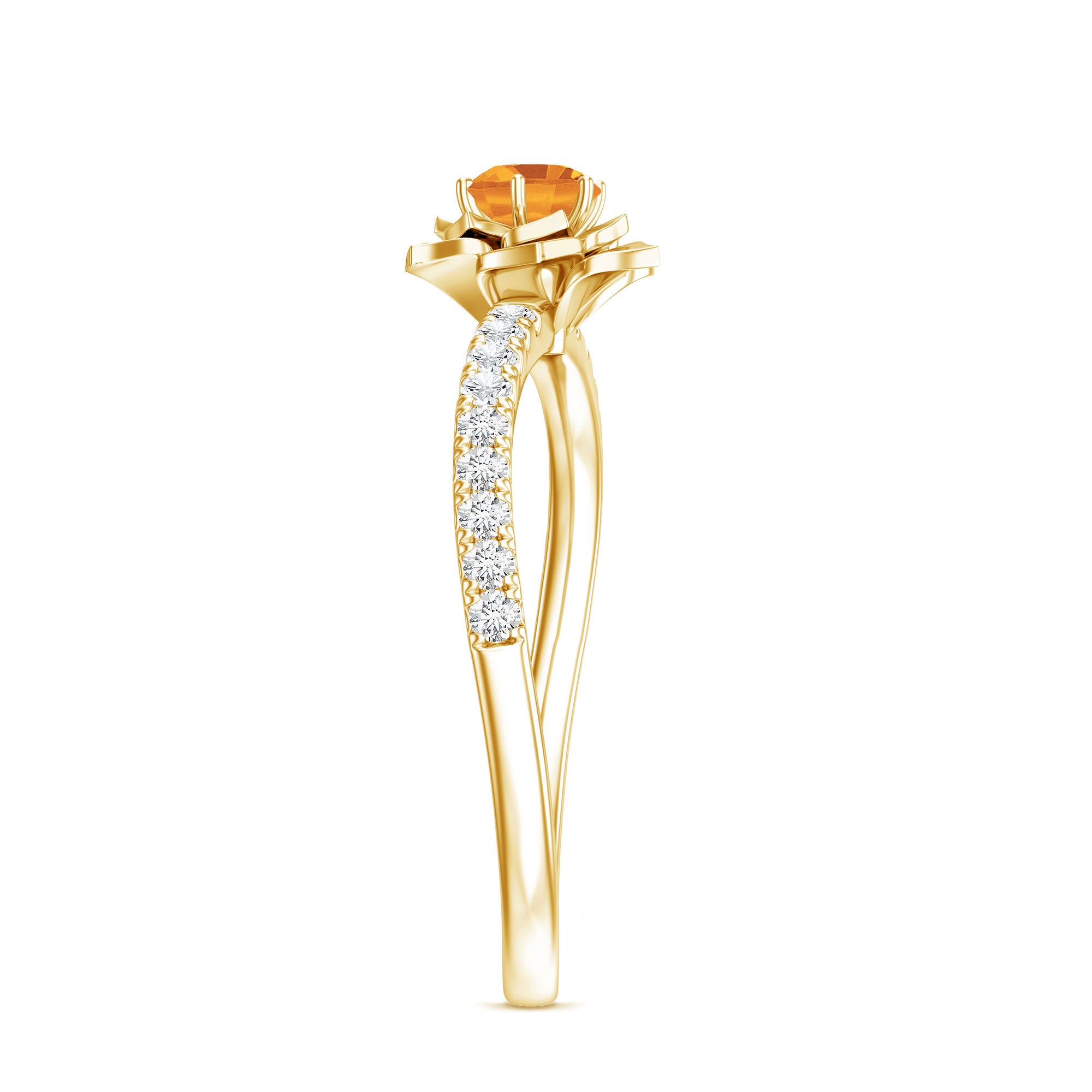 Certified Real Citrine Flower Engagement Ring with Diamond AAA - Rosec Jewels