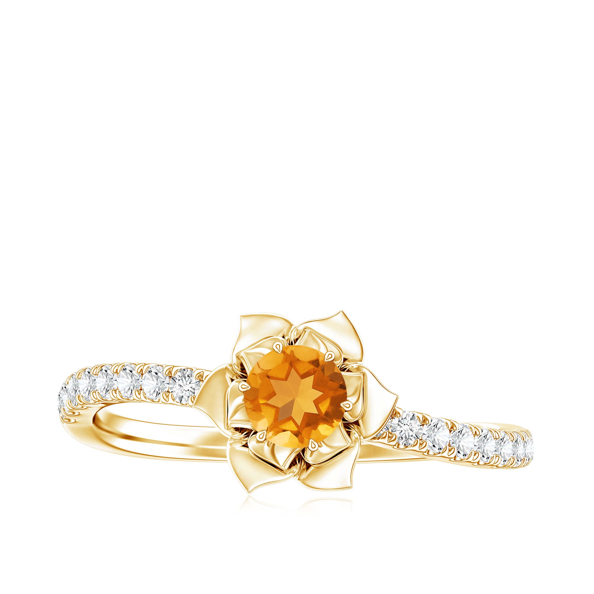 Certified Real Citrine Flower Engagement Ring with Diamond AAA - Rosec Jewels