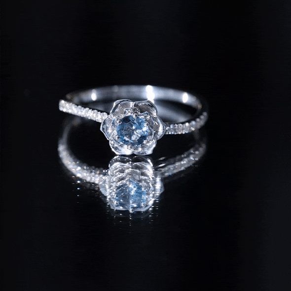 5mm Round London Blue Topaz Floral Engagement Ring with Diamond AAA - Rosec Jewels