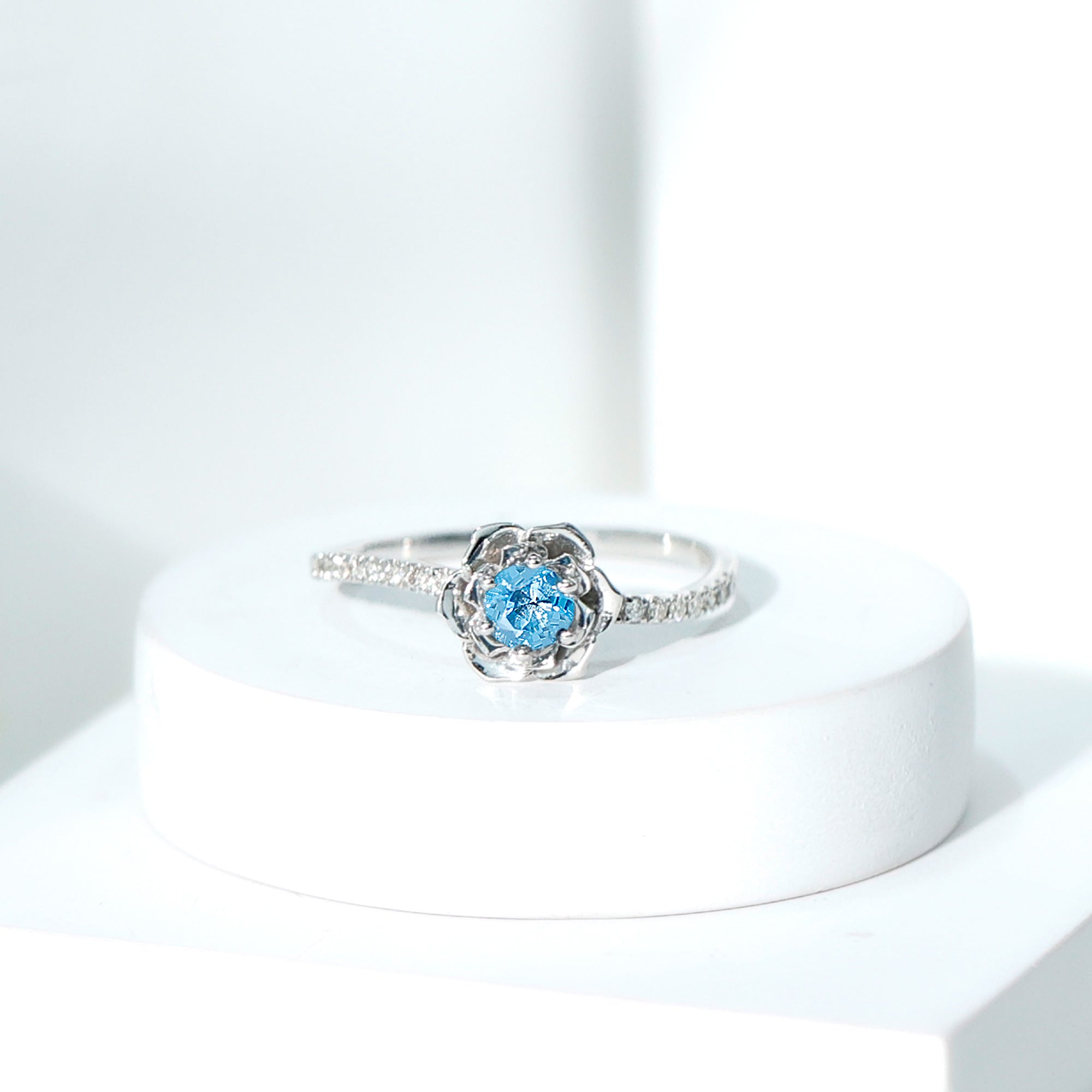 5mm Round London Blue Topaz Floral Engagement Ring with Diamond AAA - Rosec Jewels