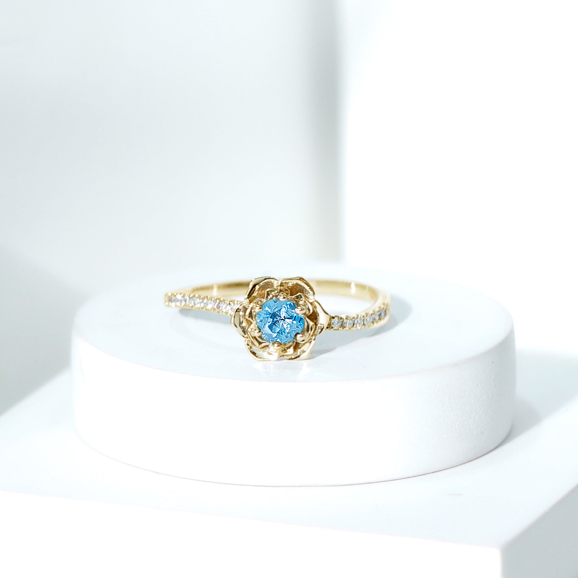 5mm Round London Blue Topaz Floral Engagement Ring with Diamond AAA - Rosec Jewels