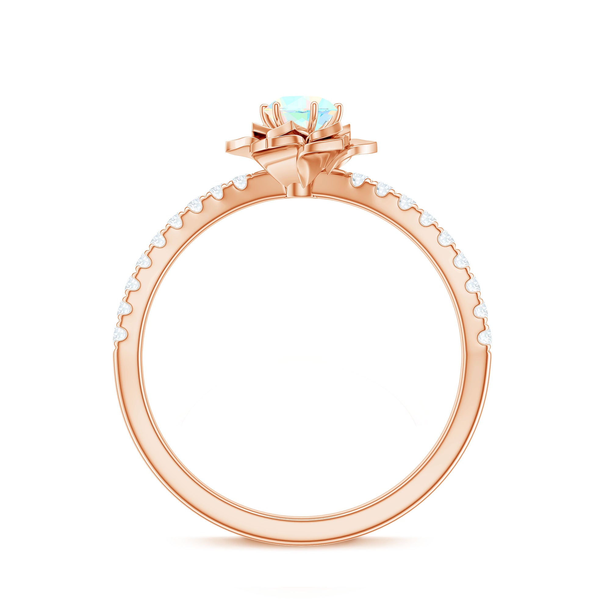 Natural Ethiopian Opal Floral Engagement Ring with Diamond Side Stones AAA - Rosec Jewels
