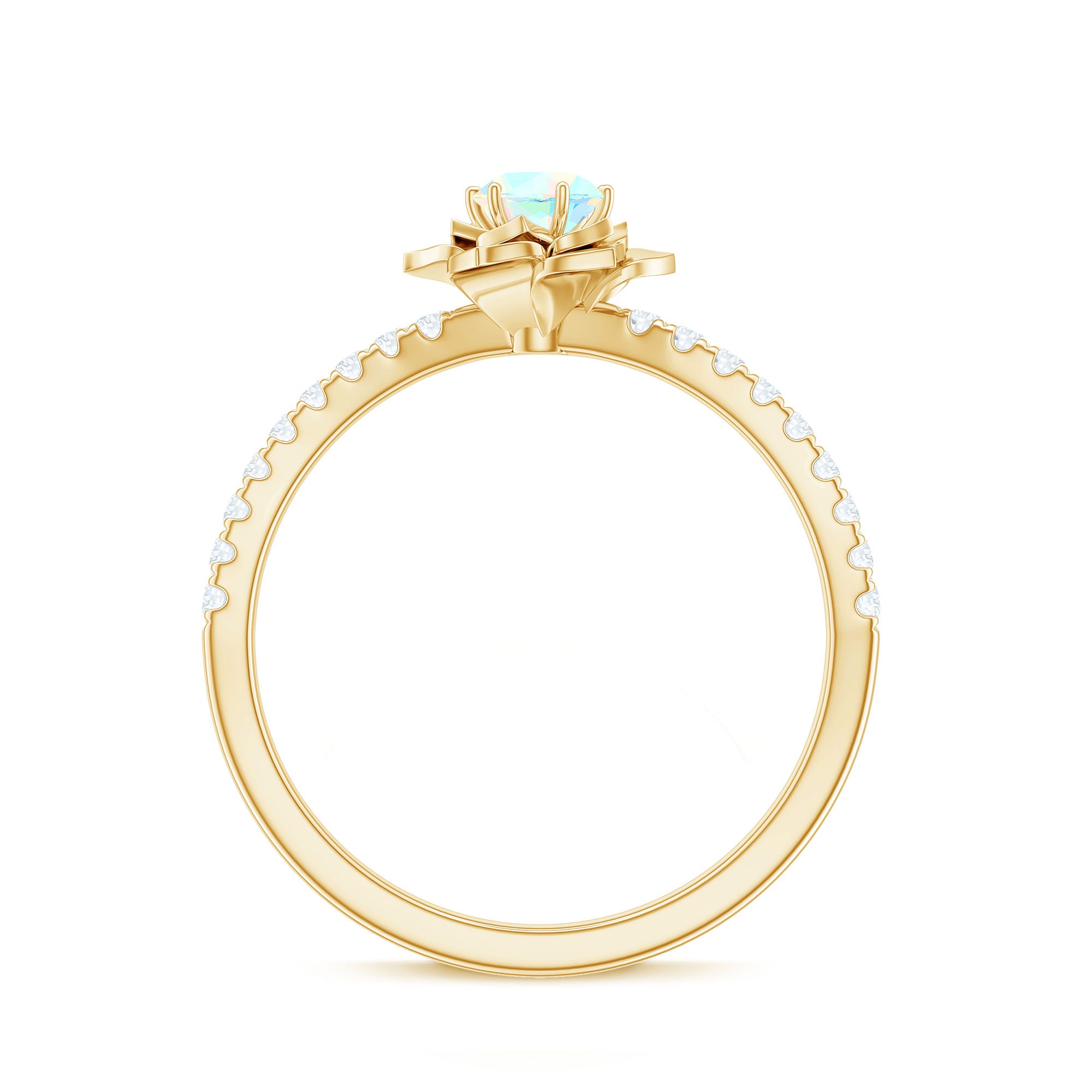 Natural Ethiopian Opal Floral Engagement Ring with Diamond Side Stones AAA - Rosec Jewels