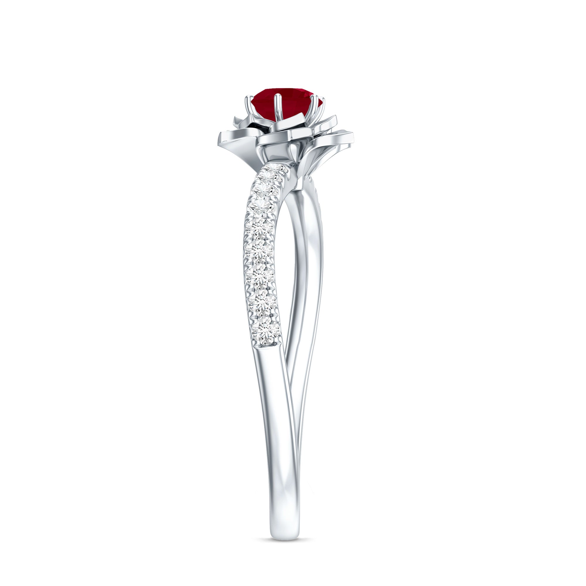 Natural 0.6 Carat Ruby Flower Engagement Ring with Diamond AAA - Rosec Jewels