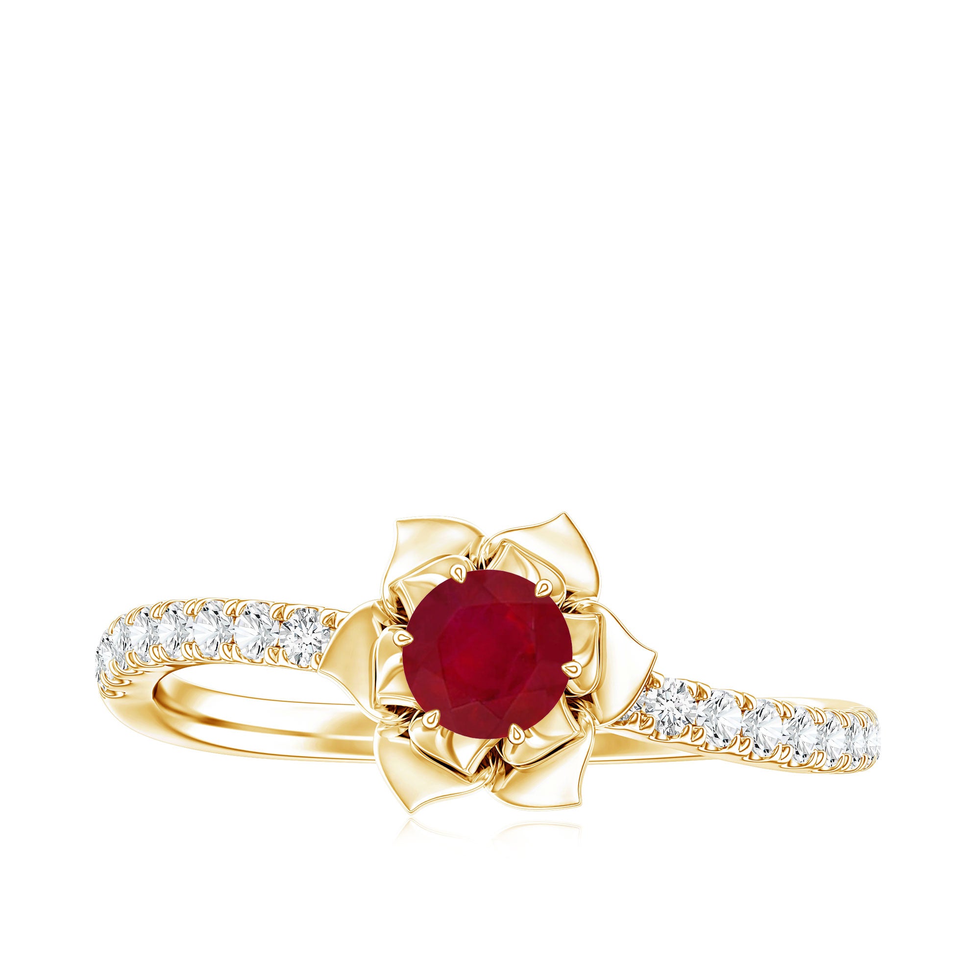 Natural 0.6 Carat Ruby Flower Engagement Ring with Diamond AAA - Rosec Jewels