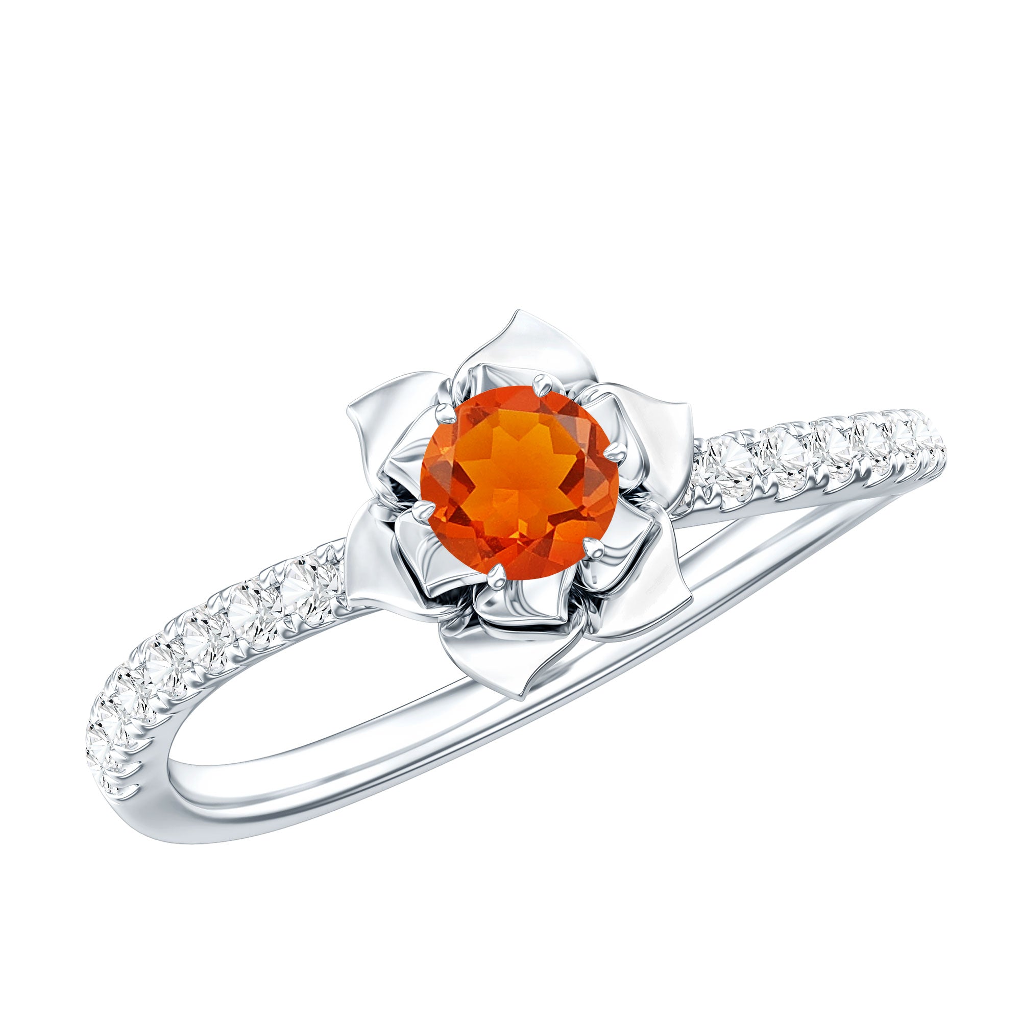 0.45 Carat Fire Opal Flower Engagement Ring with Diamond AAA - Rosec Jewels