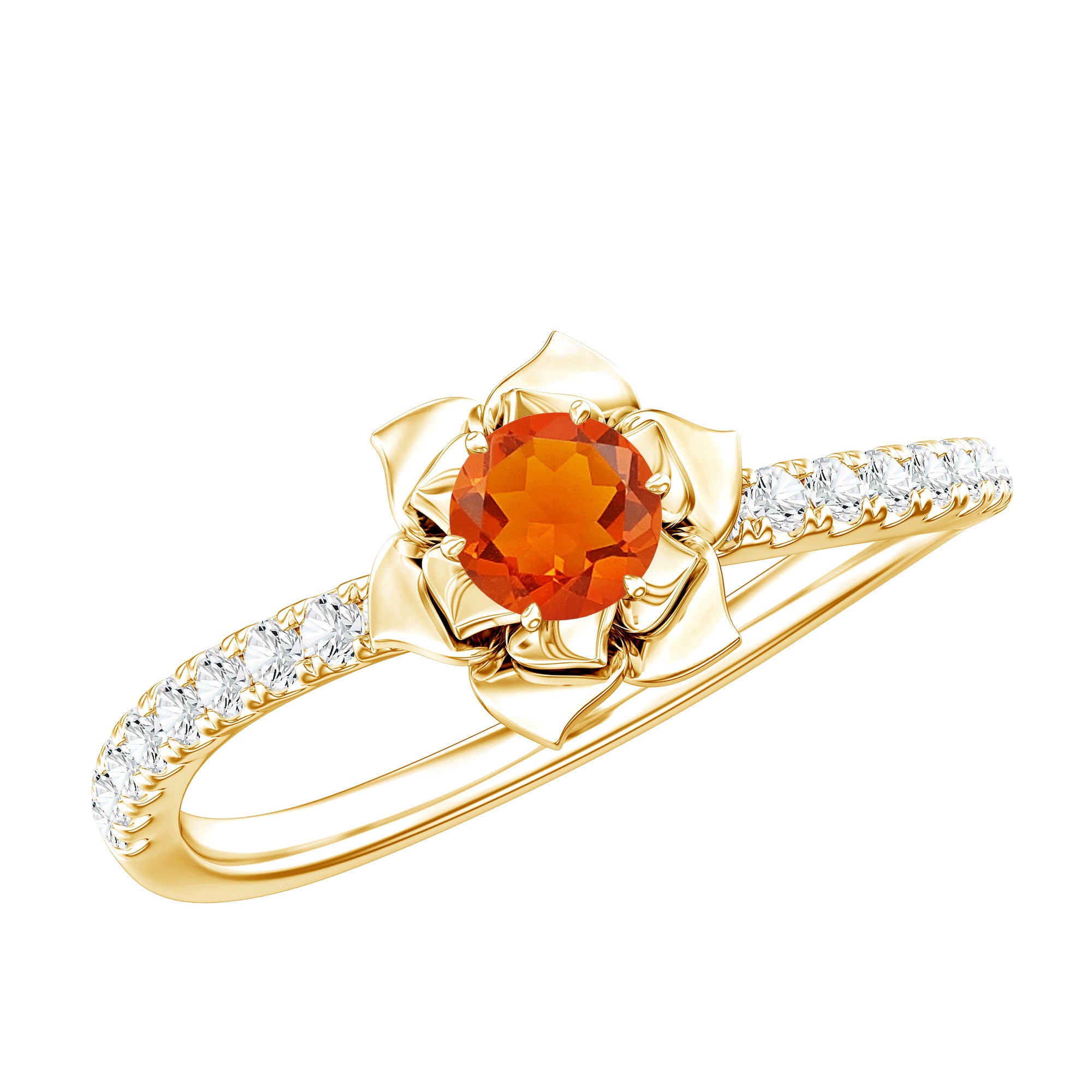 0.45 Carat Fire Opal Flower Engagement Ring with Diamond AAA - Rosec Jewels
