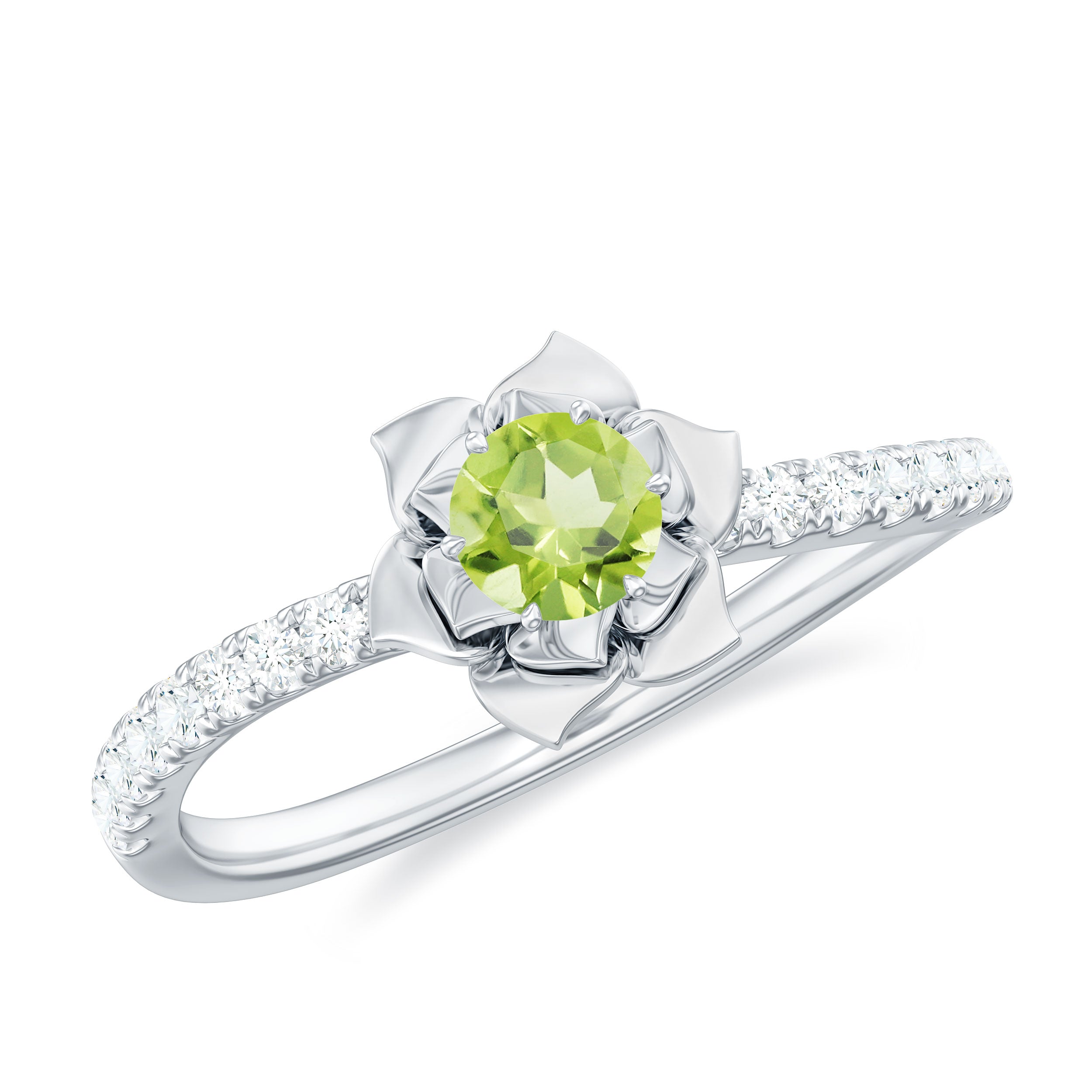 Real Peridot and Diamond Flower Engagement Ring