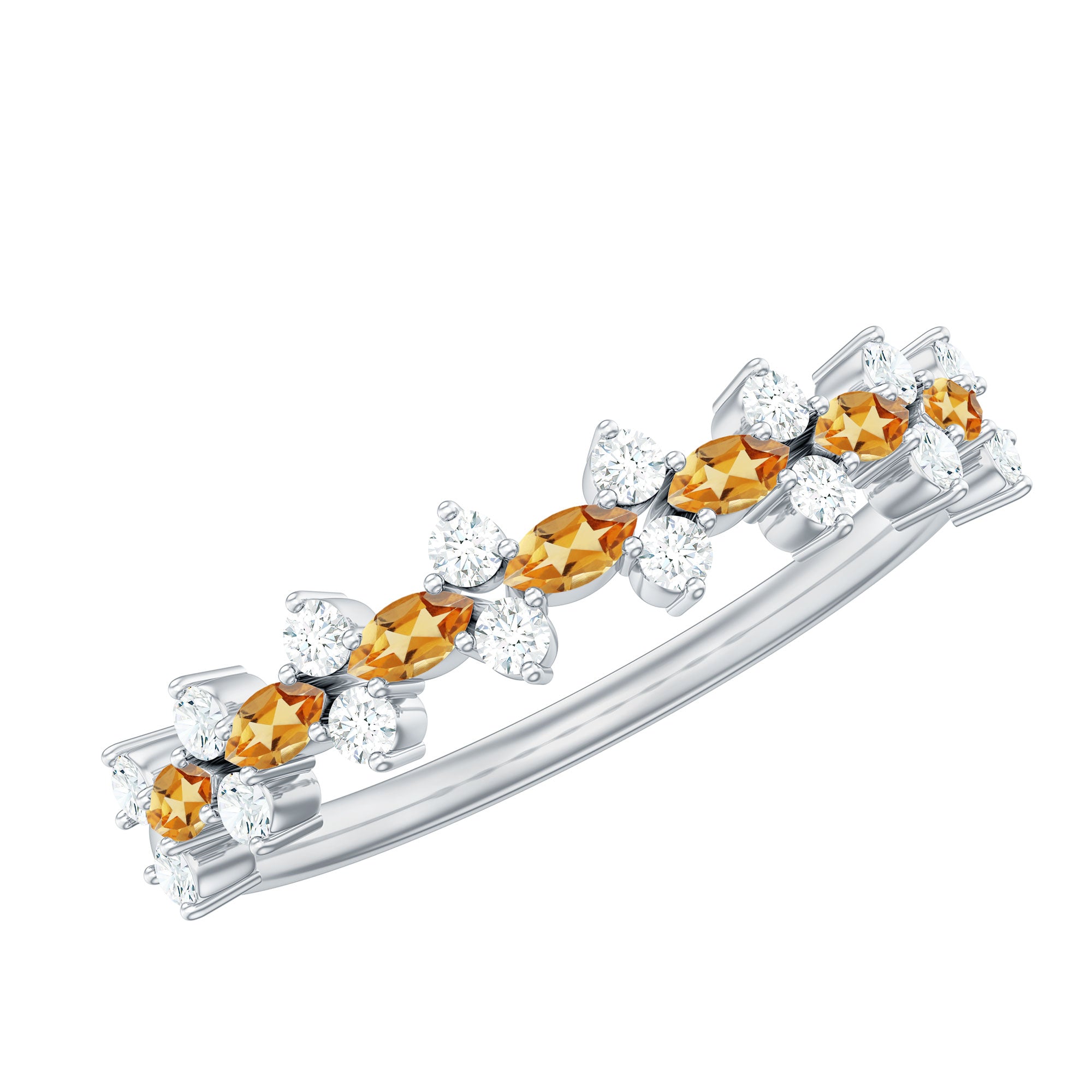 Natural Citrine Diamond Half Eternity Ring with Certificate AAA - Rosec Jewels