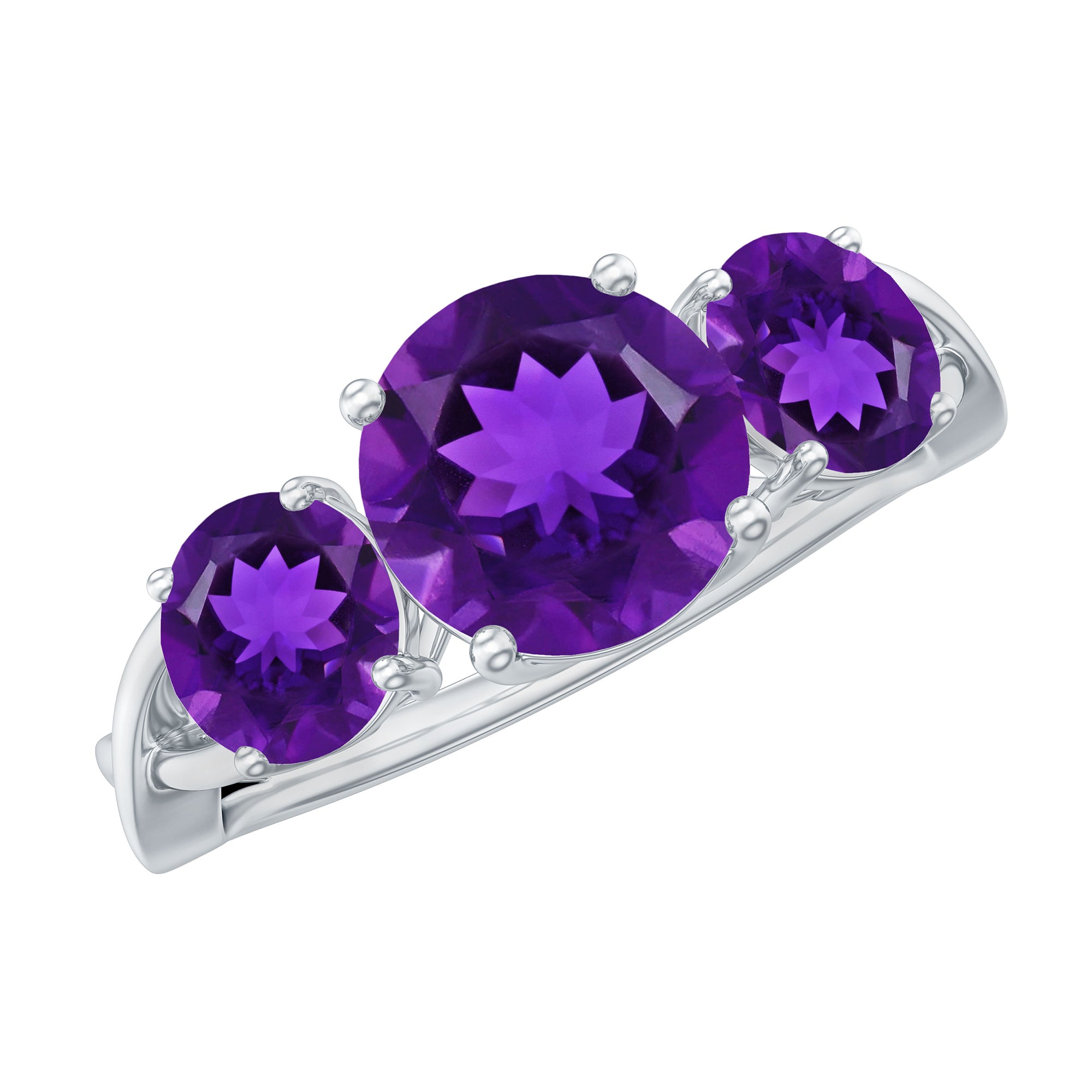 Natural Amethyst 3 Stone Engagement Ring for Women AAA - Rosec Jewels