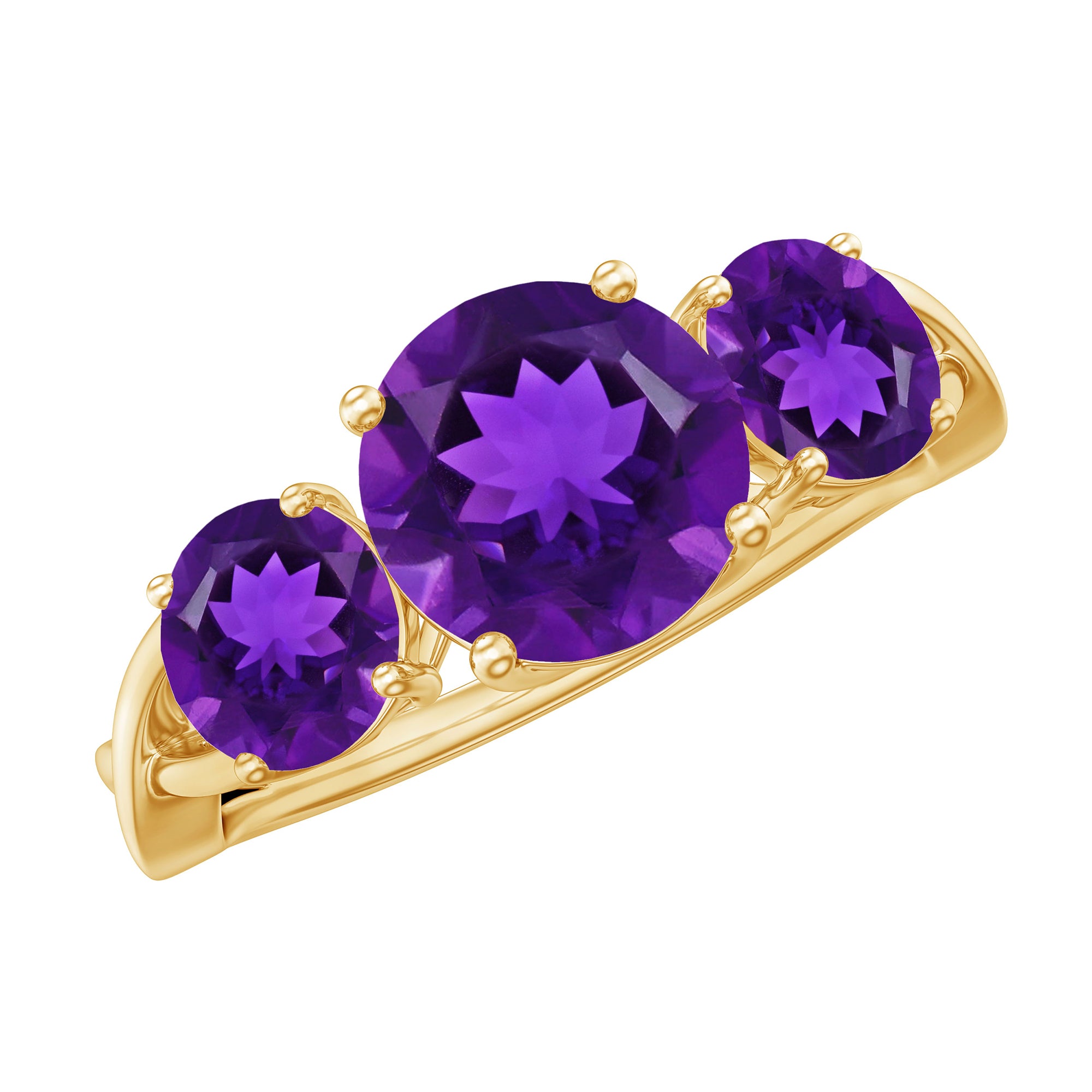 Natural Amethyst 3 Stone Engagement Ring for Women AAA - Rosec Jewels