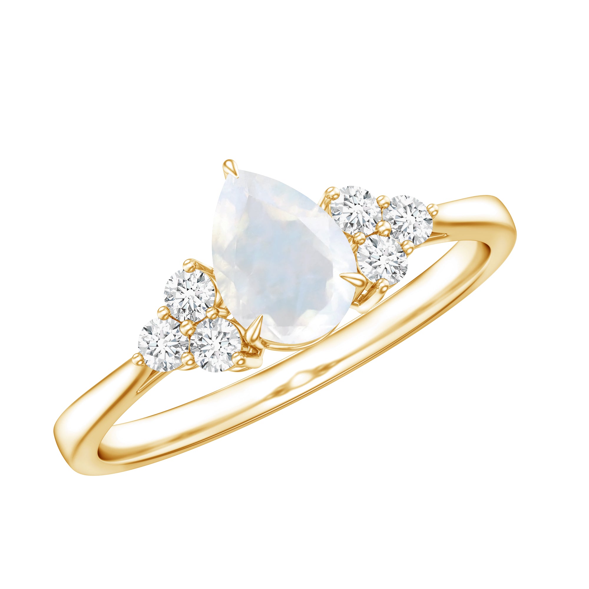Pear Shape Moonstone Solitaire Ring with Diamond Trio AAA - Rosec Jewels