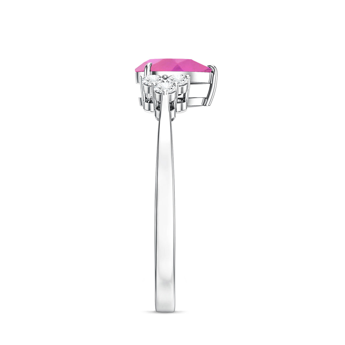 1.6 Carat Natural Pink Tourmaline Teardrop Engagement Ring with Diamond Trio AAA - Rosec Jewels