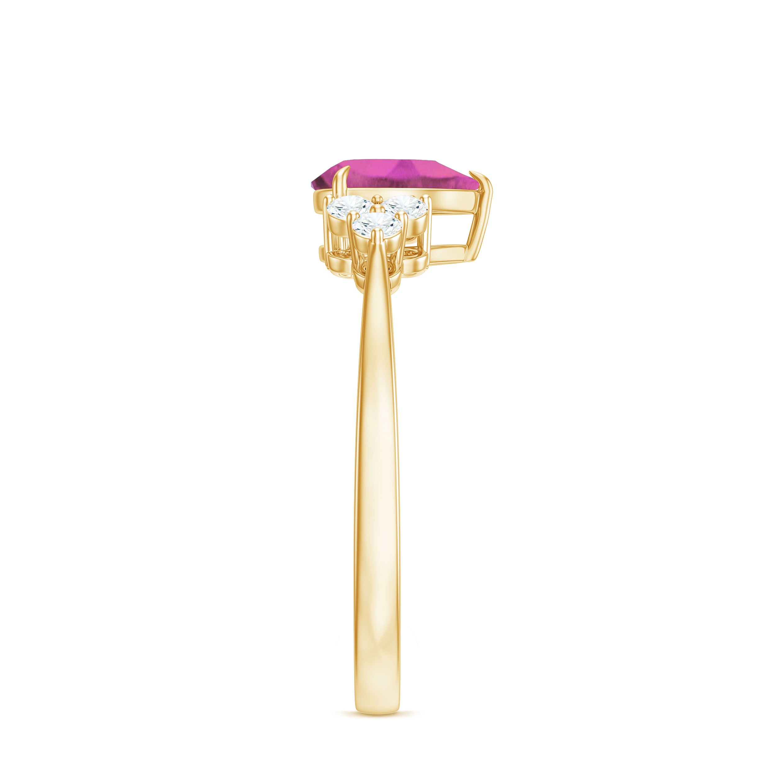 3/4 CT Natural Pink Tourmaline Teardrop Solitaire Ring with Diamond Trio AAA - Rosec Jewels