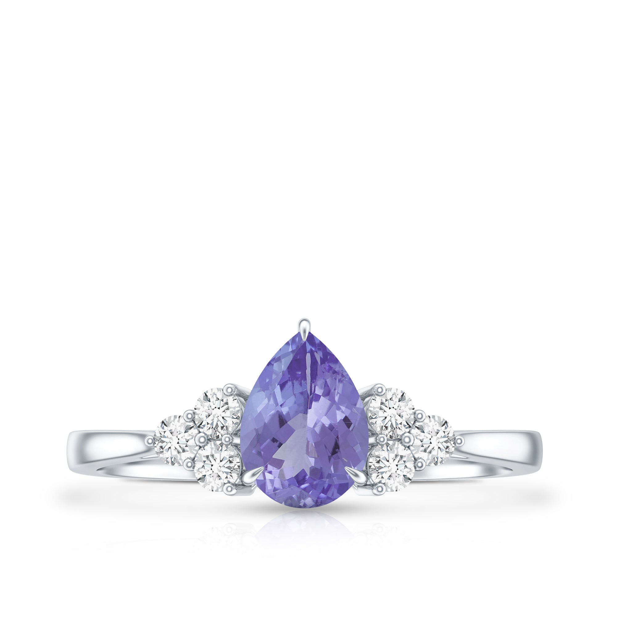 Pear Shaped Tanzanite Solitaire Ring with Diamond Trio AAA - Rosec Jewels
