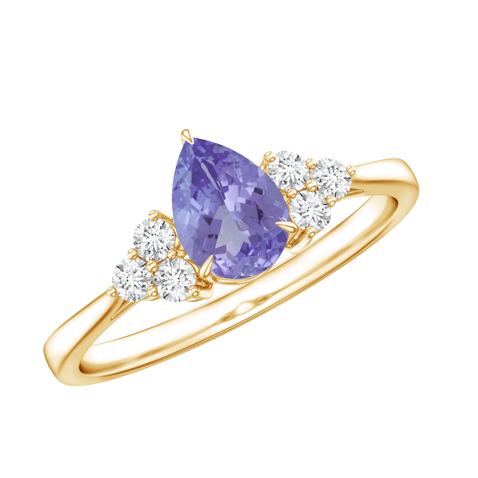 Pear Shaped Tanzanite Solitaire Ring with Diamond Trio AAA - Rosec Jewels
