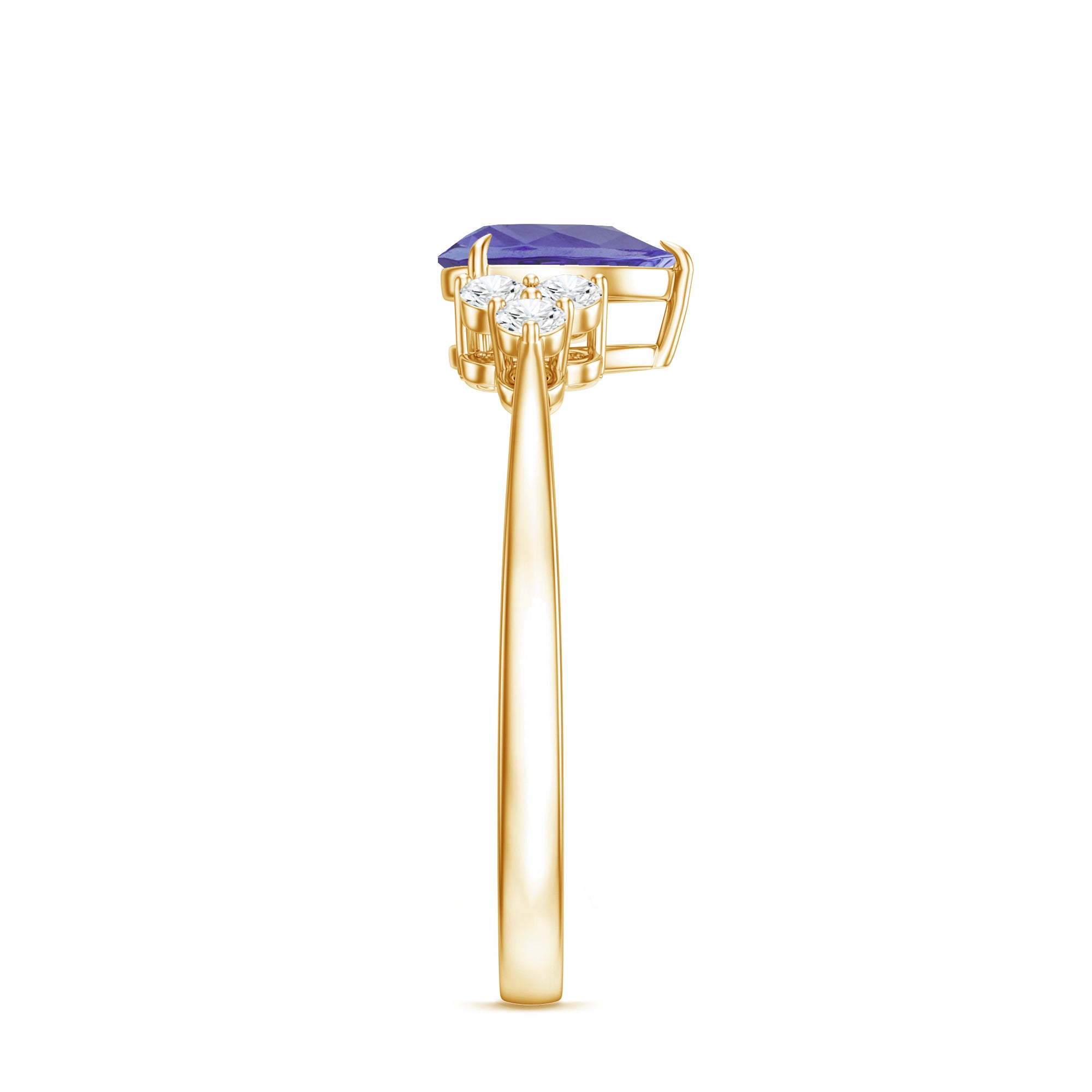 Pear Shaped Tanzanite Solitaire Ring with Diamond Trio AAA - Rosec Jewels