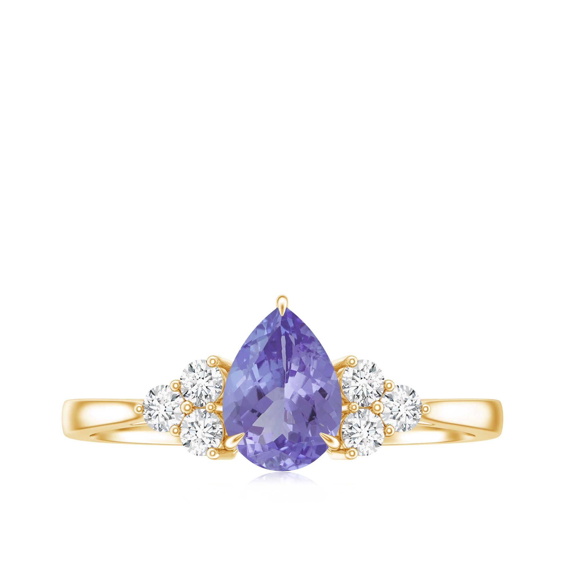 Pear Shaped Tanzanite Solitaire Ring with Diamond Trio AAA - Rosec Jewels
