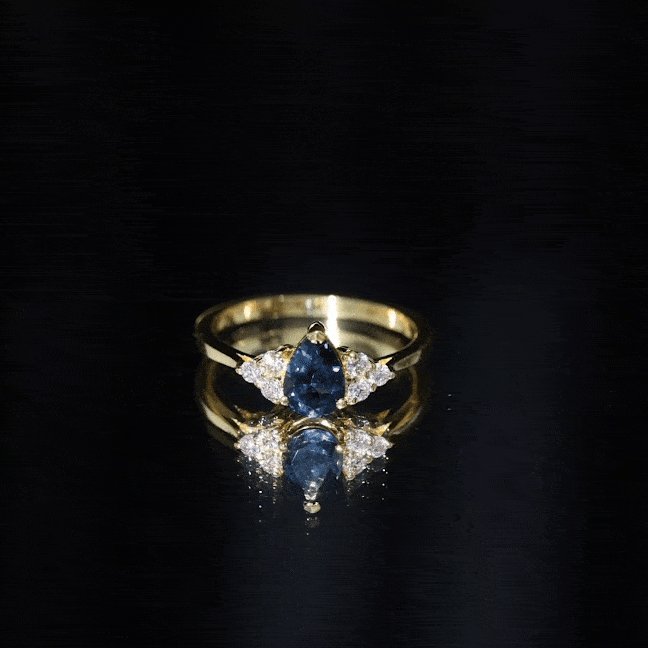 5X7mm Pear Shape London Blue Topaz Engagement Ring with Diamond Trio AAA - Rosec Jewels