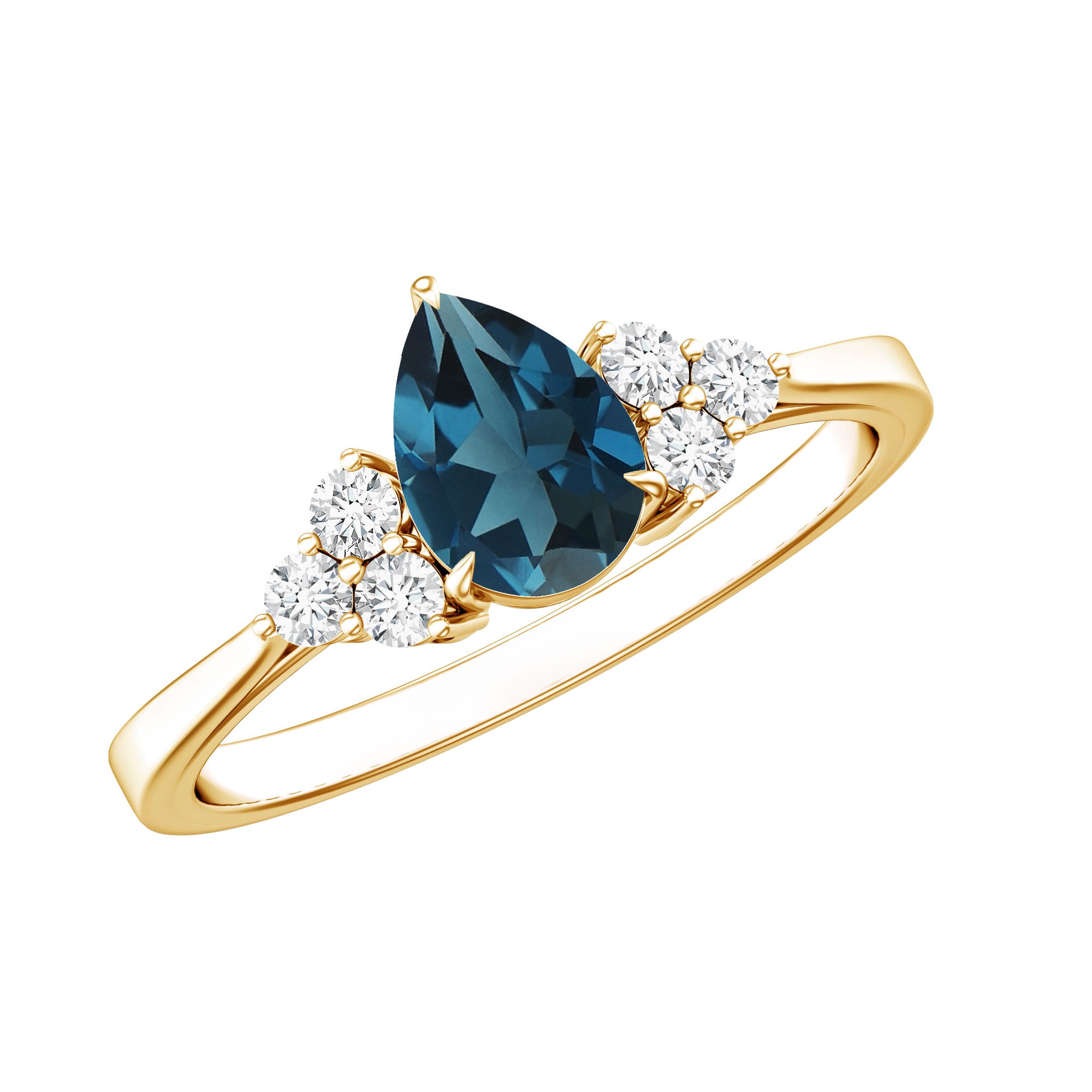 5X7mm Pear Shape London Blue Topaz Engagement Ring with Diamond Trio AAA - Rosec Jewels