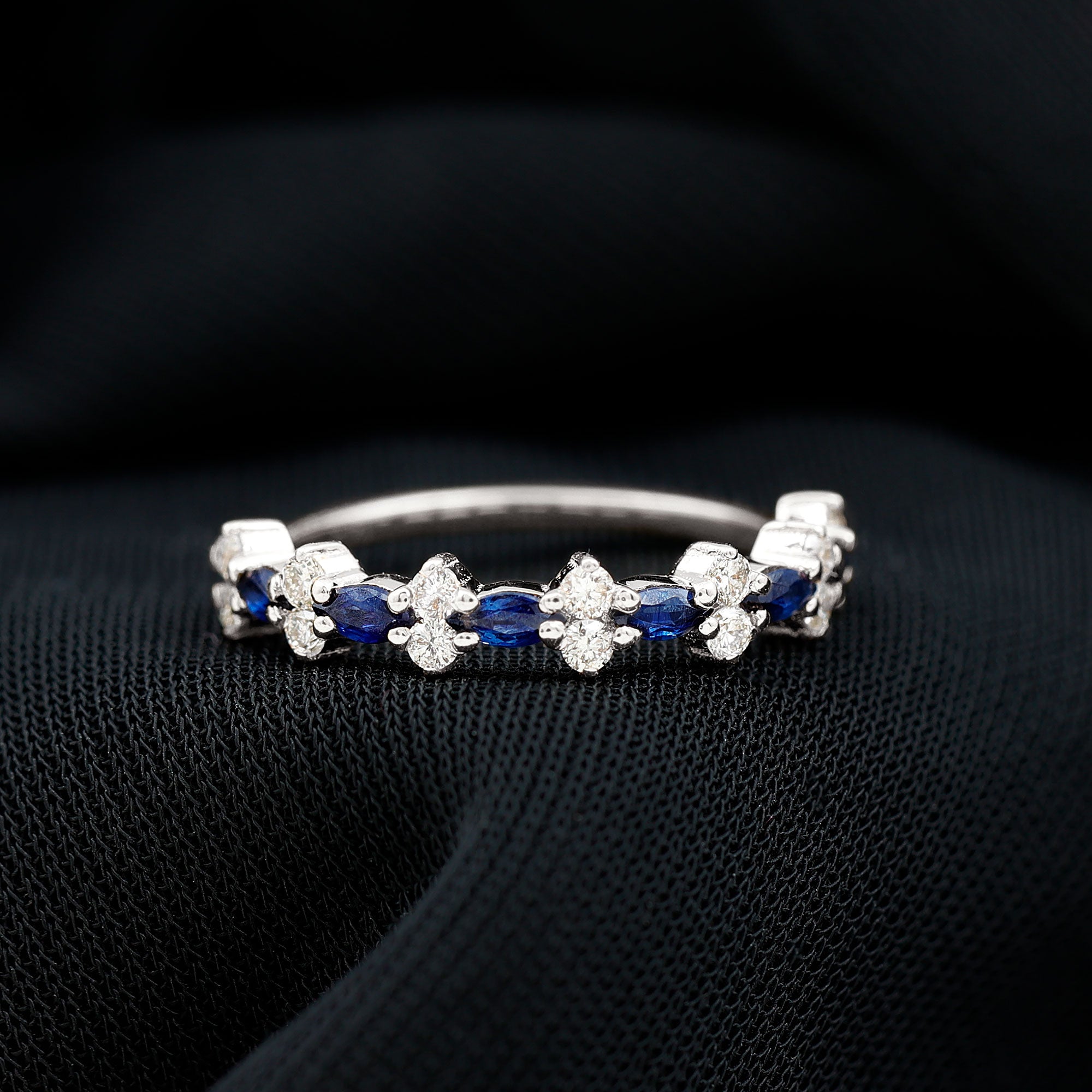 Real Blue Sapphire and Diamond Half Eternity Ring for Women AAA - Rosec Jewels