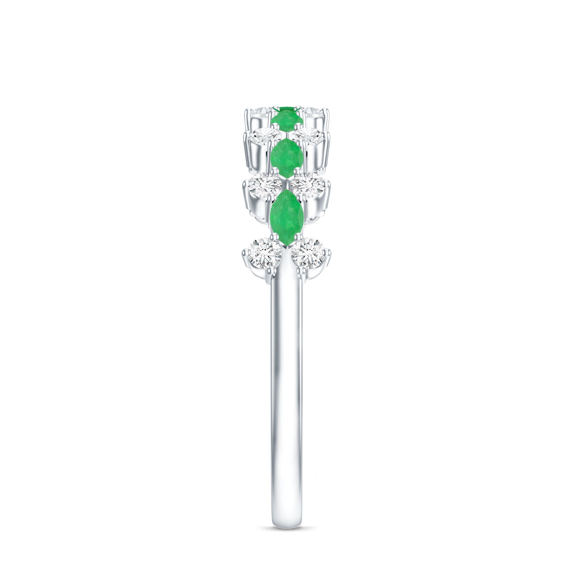 Genuine Emerald and Diamond Half Eternity Ring for Women AAA - Rosec Jewels