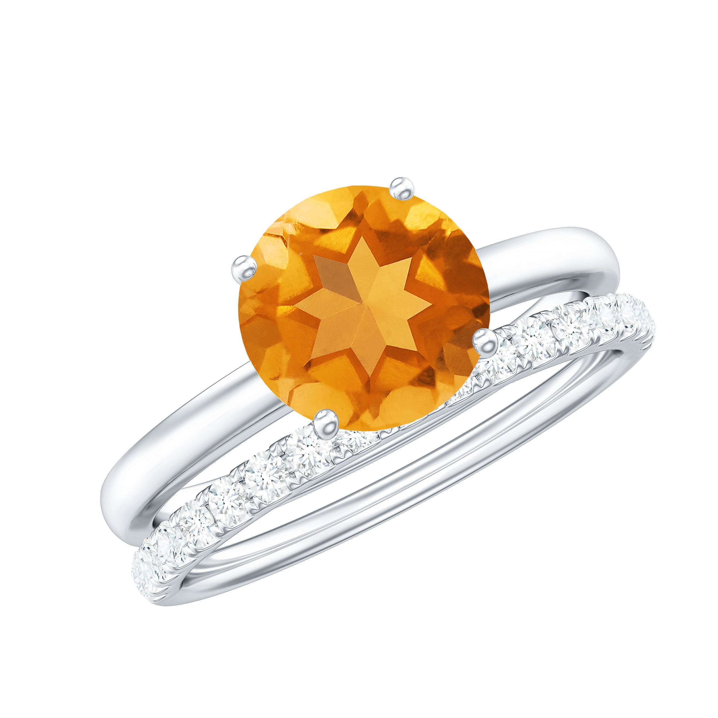 Natural Citrine Wedding Bridal Ring Set with Diamond AAA - Rosec Jewels