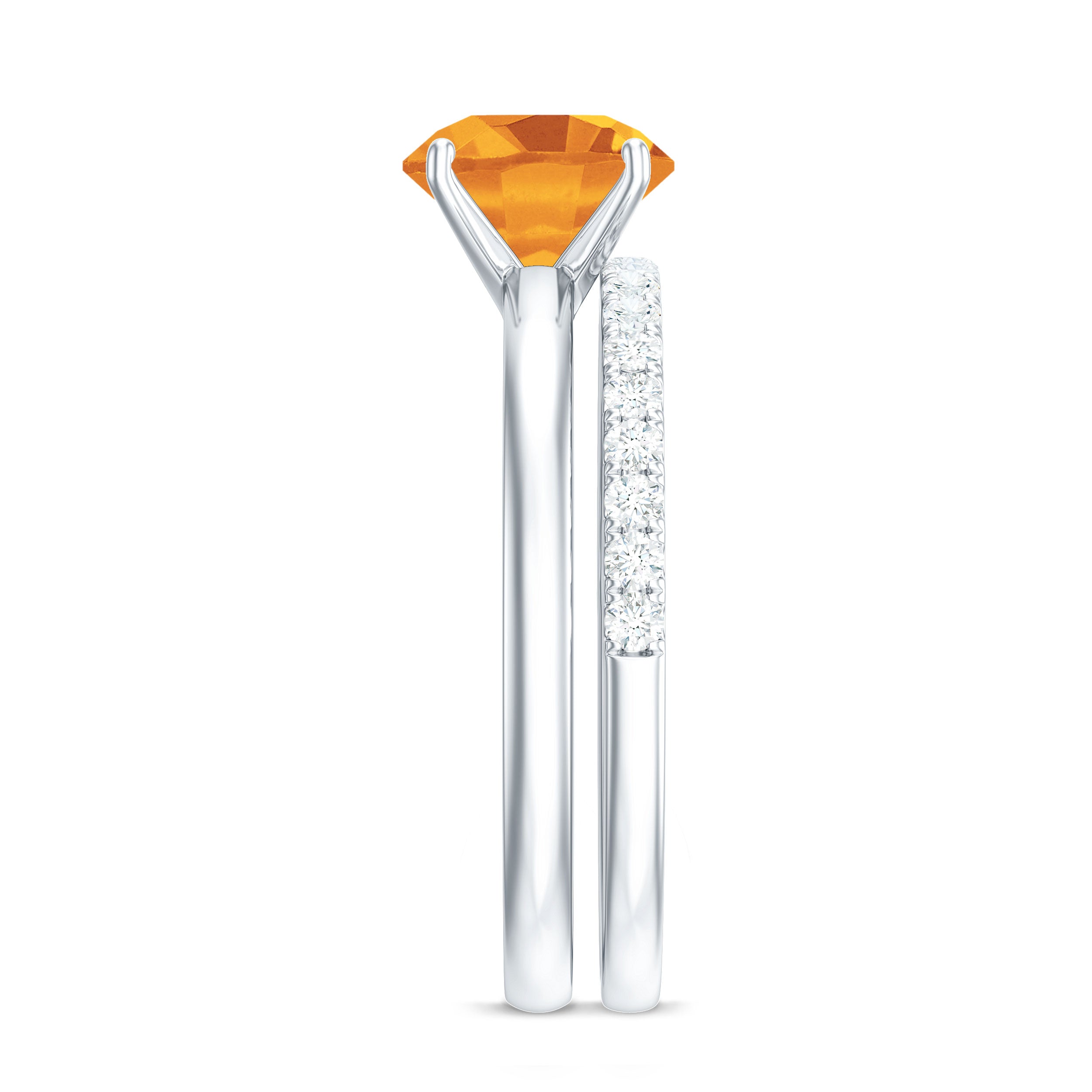 Natural Citrine Wedding Bridal Ring Set with Diamond AAA - Rosec Jewels