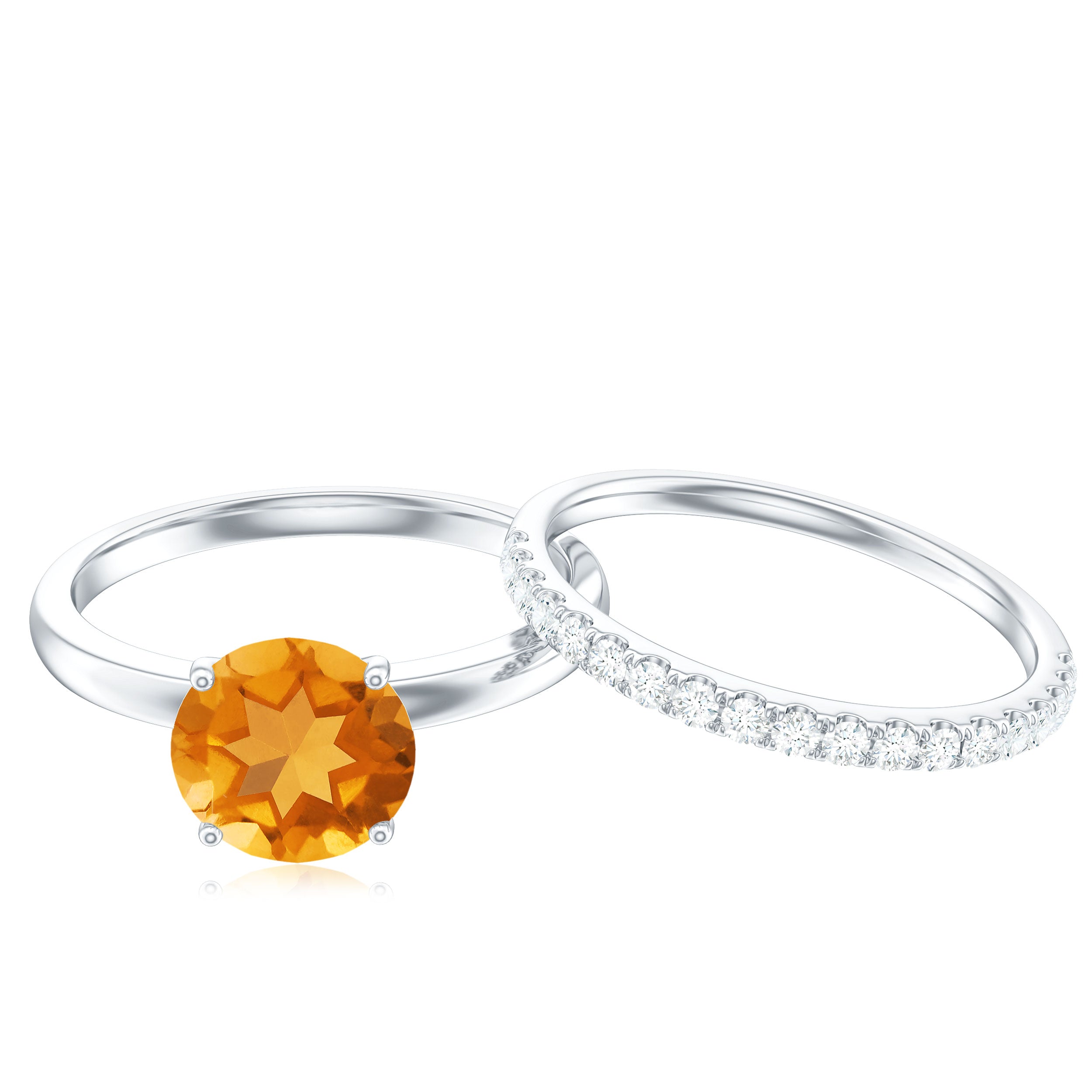 Natural Citrine Wedding Bridal Ring Set with Diamond AAA - Rosec Jewels