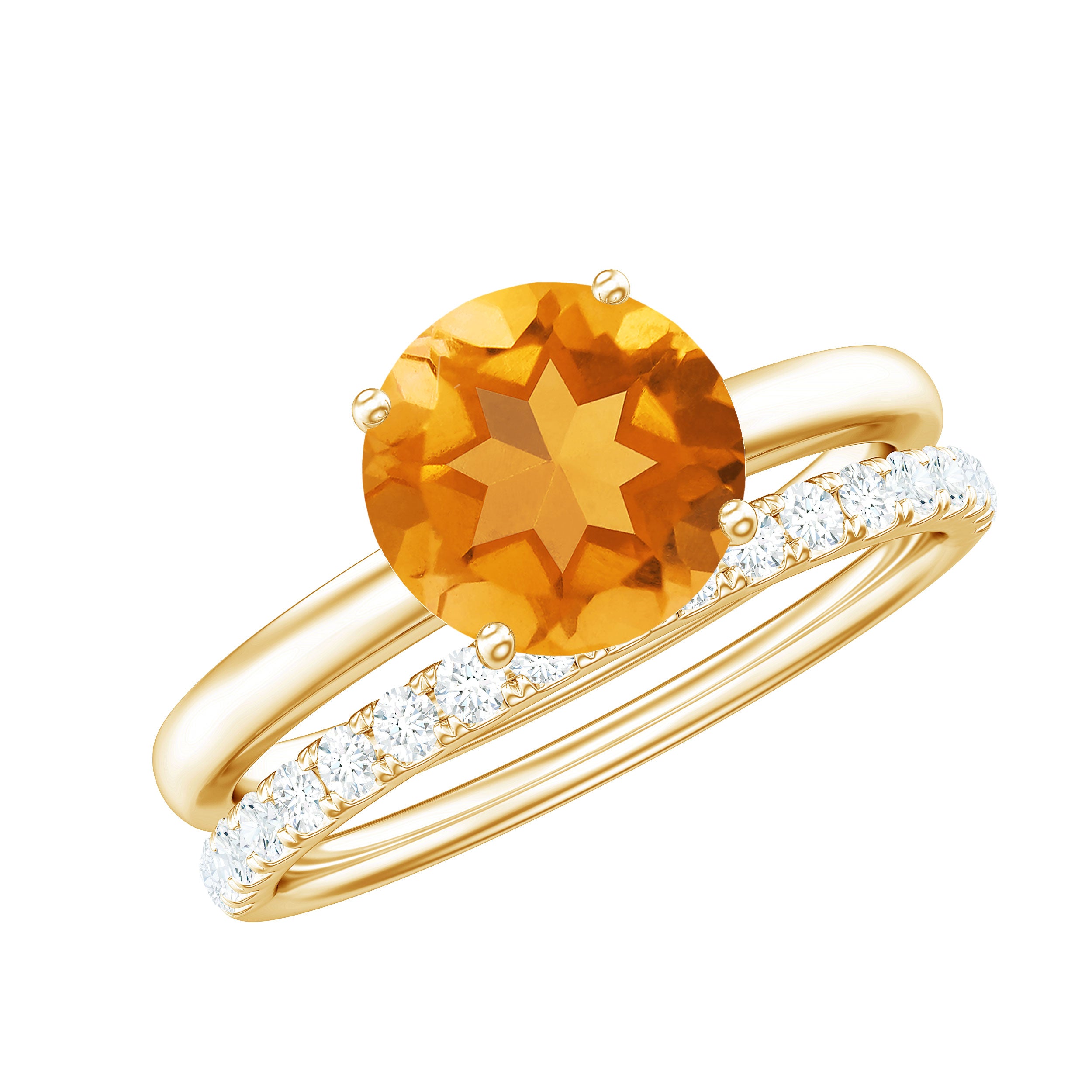 Natural Citrine Wedding Bridal Ring Set with Diamond AAA - Rosec Jewels