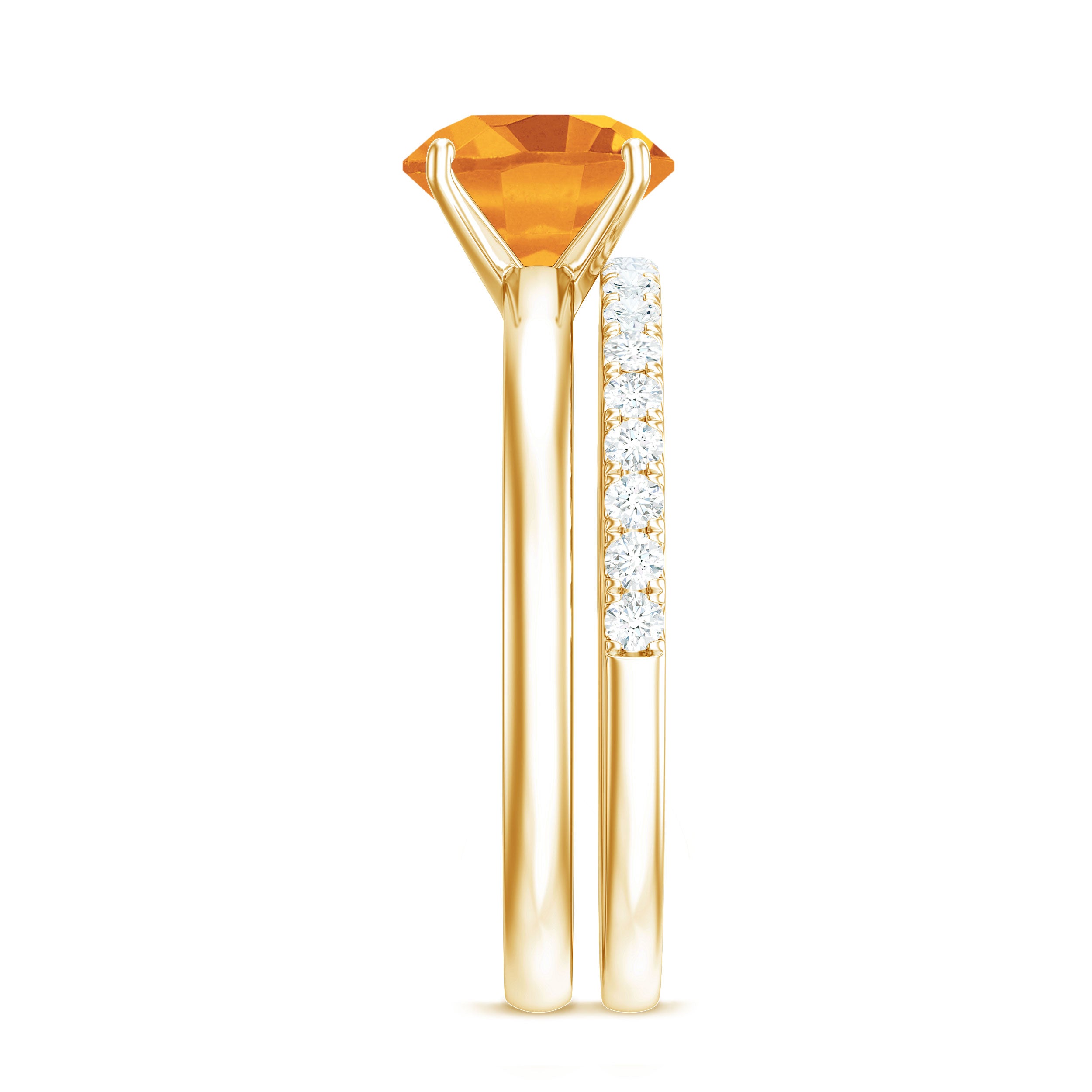 Natural Citrine Wedding Bridal Ring Set with Diamond AAA - Rosec Jewels