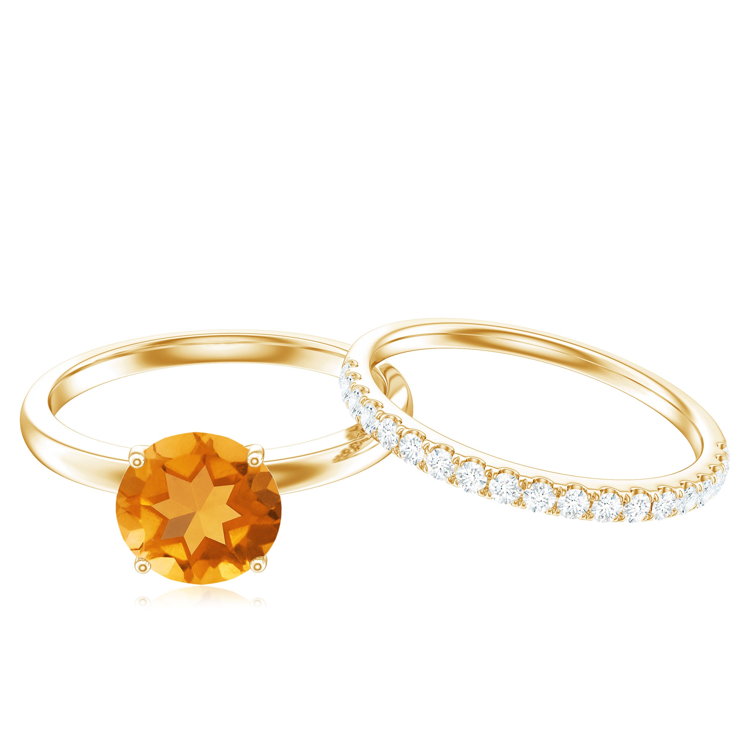 Natural Citrine Wedding Bridal Ring Set with Diamond AAA - Rosec Jewels