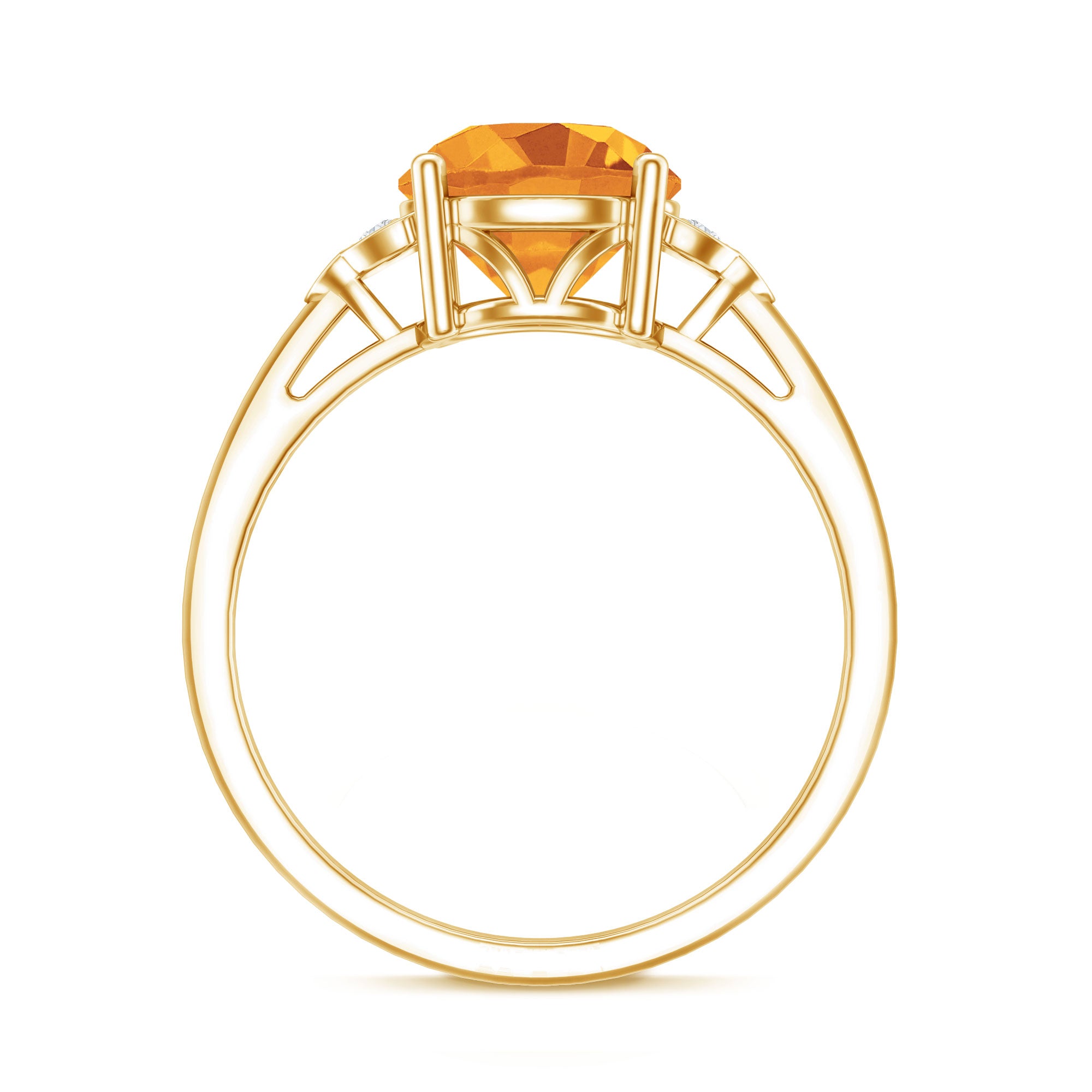 Natural 1.2 Carat Citrine Engagement Ring with Diamond Trio AAA - Rosec Jewels