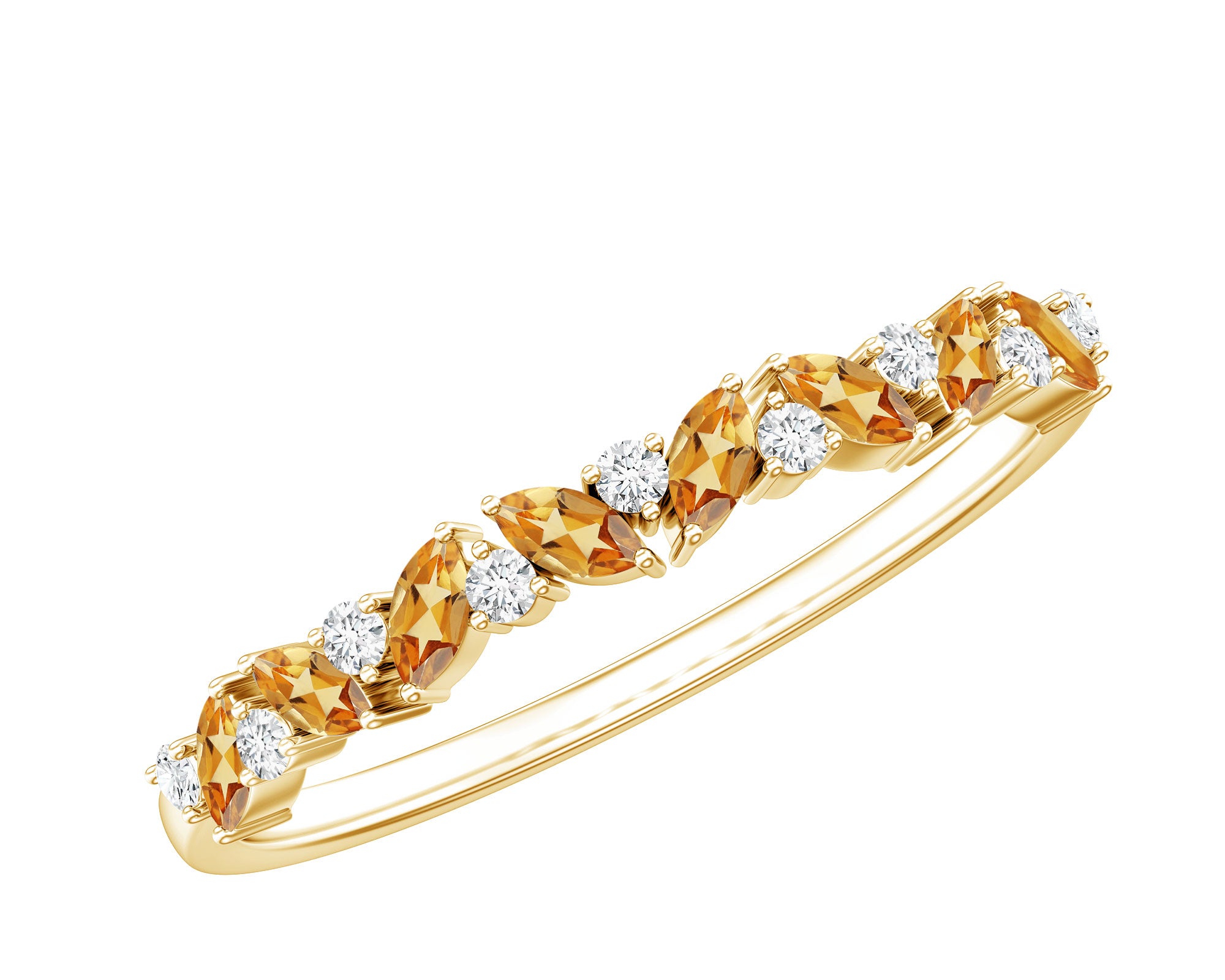 Rosec Jewels-Genuine Marquise Citrine Half Eternity Ring with Diamond