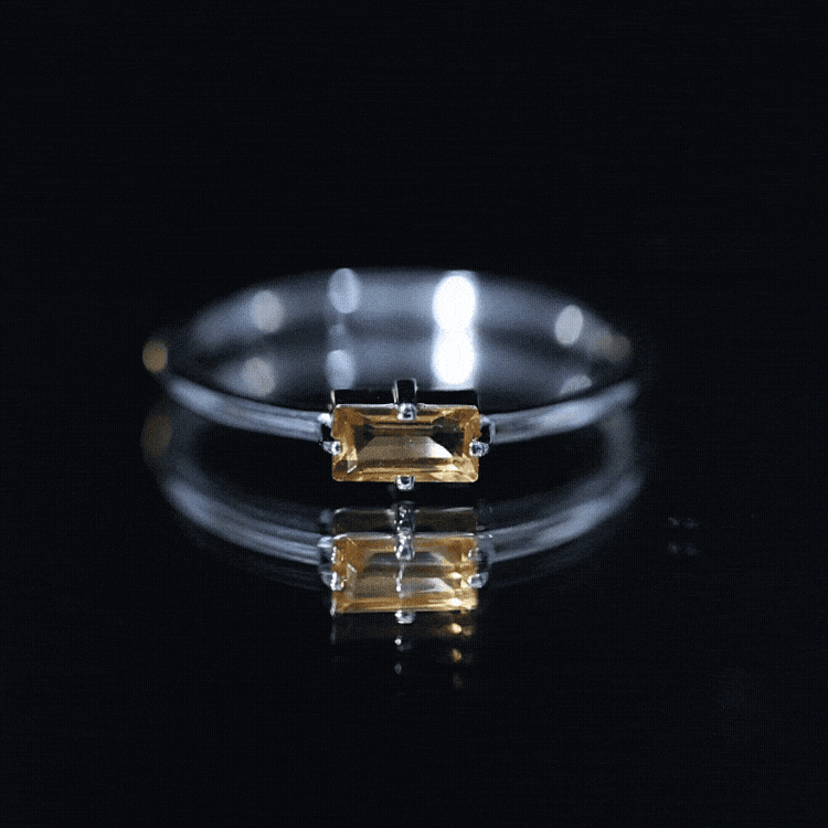 Natural Baguette Citrine Promise Ring in East West Style AAA - Rosec Jewels