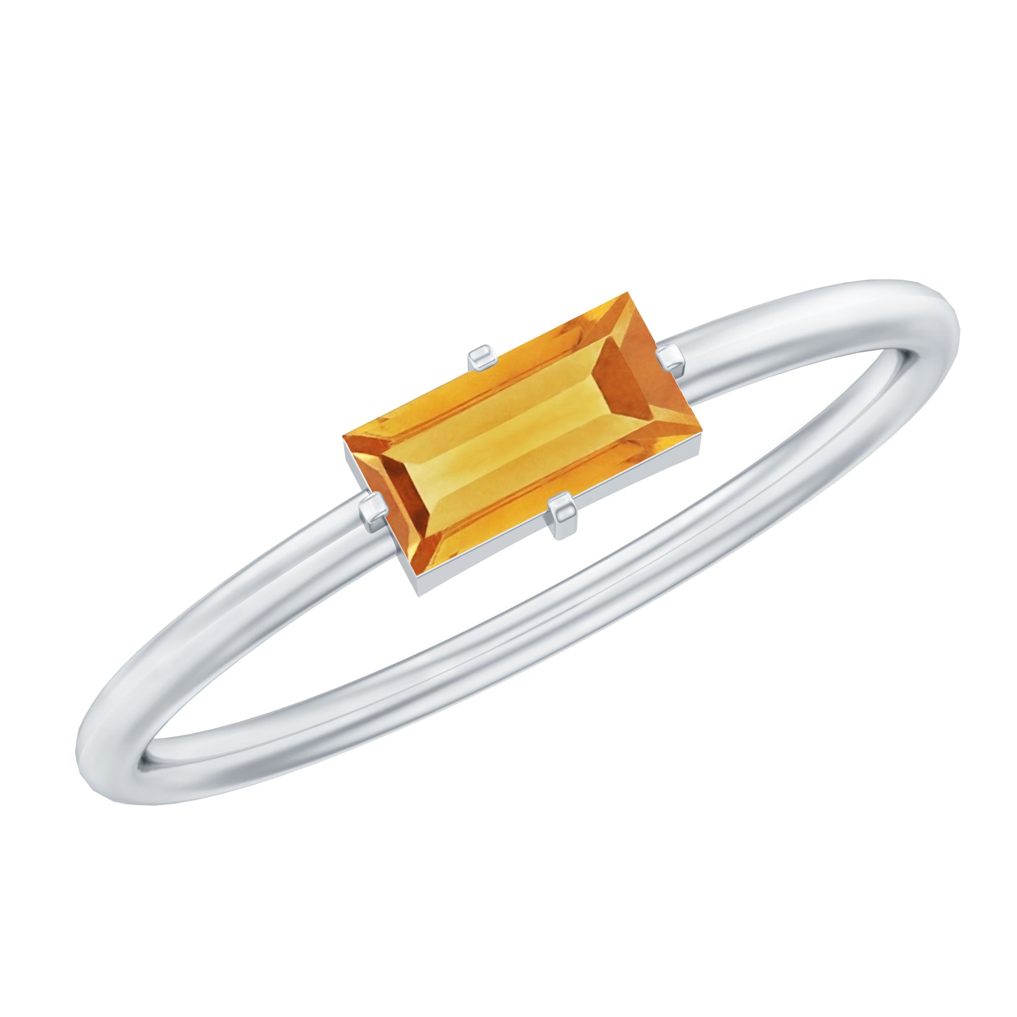 Natural Baguette Citrine Promise Ring in East West Style AAA - Rosec Jewels