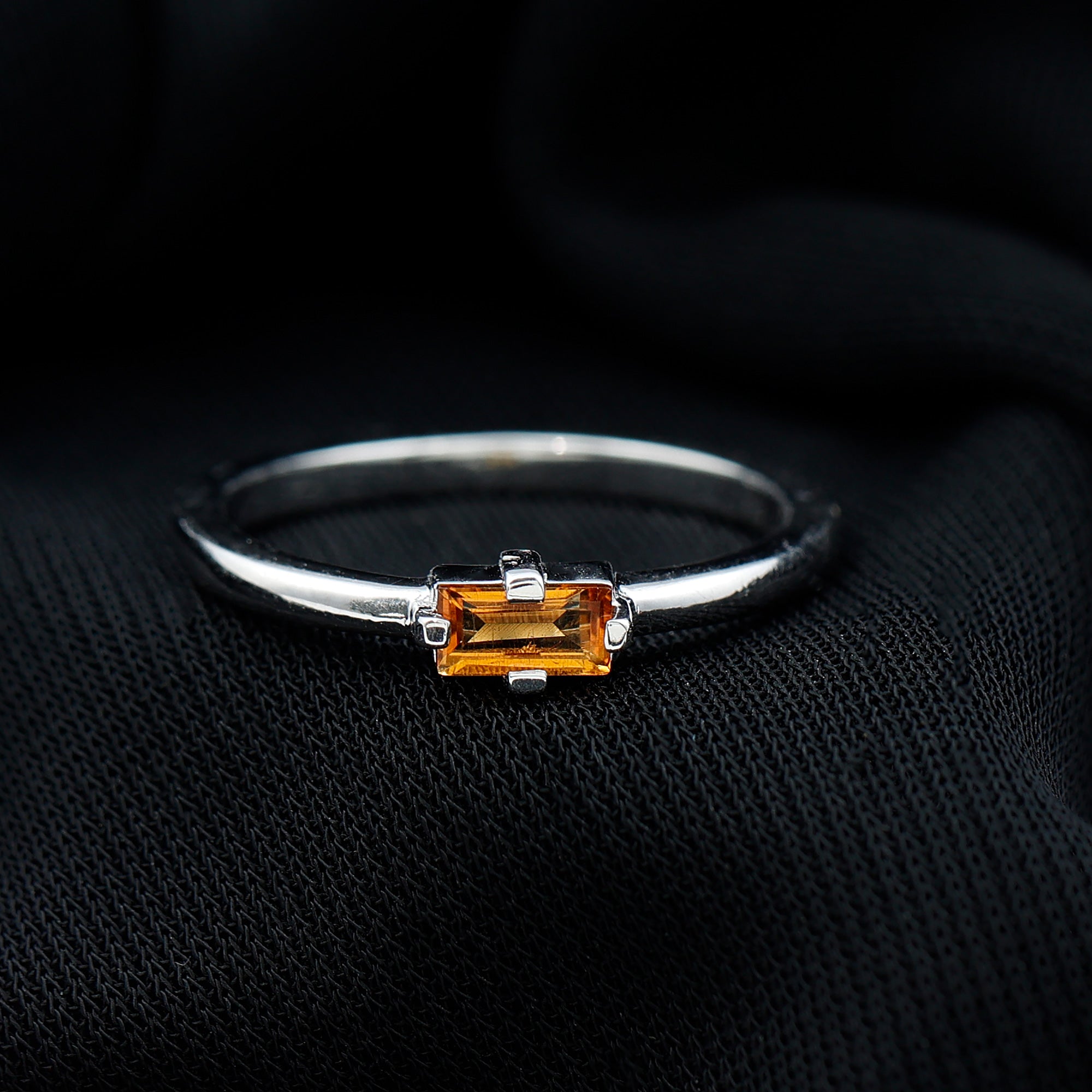 Natural Baguette Citrine Promise Ring in East West Style AAA - Rosec Jewels
