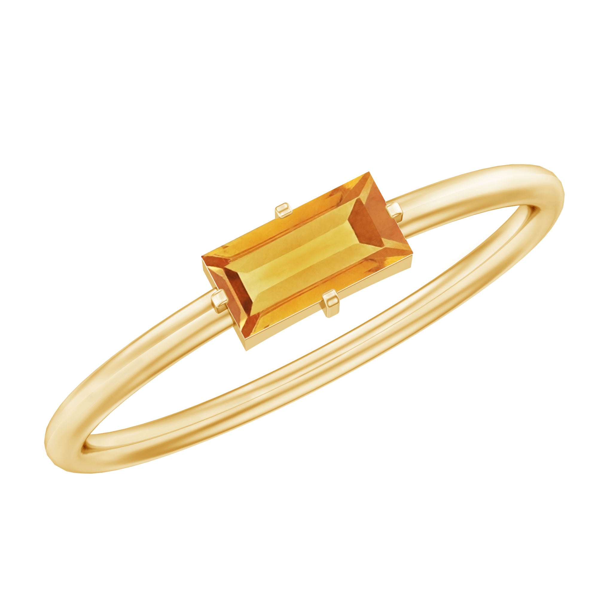 Natural Baguette Citrine Promise Ring in East West Style AAA - Rosec Jewels