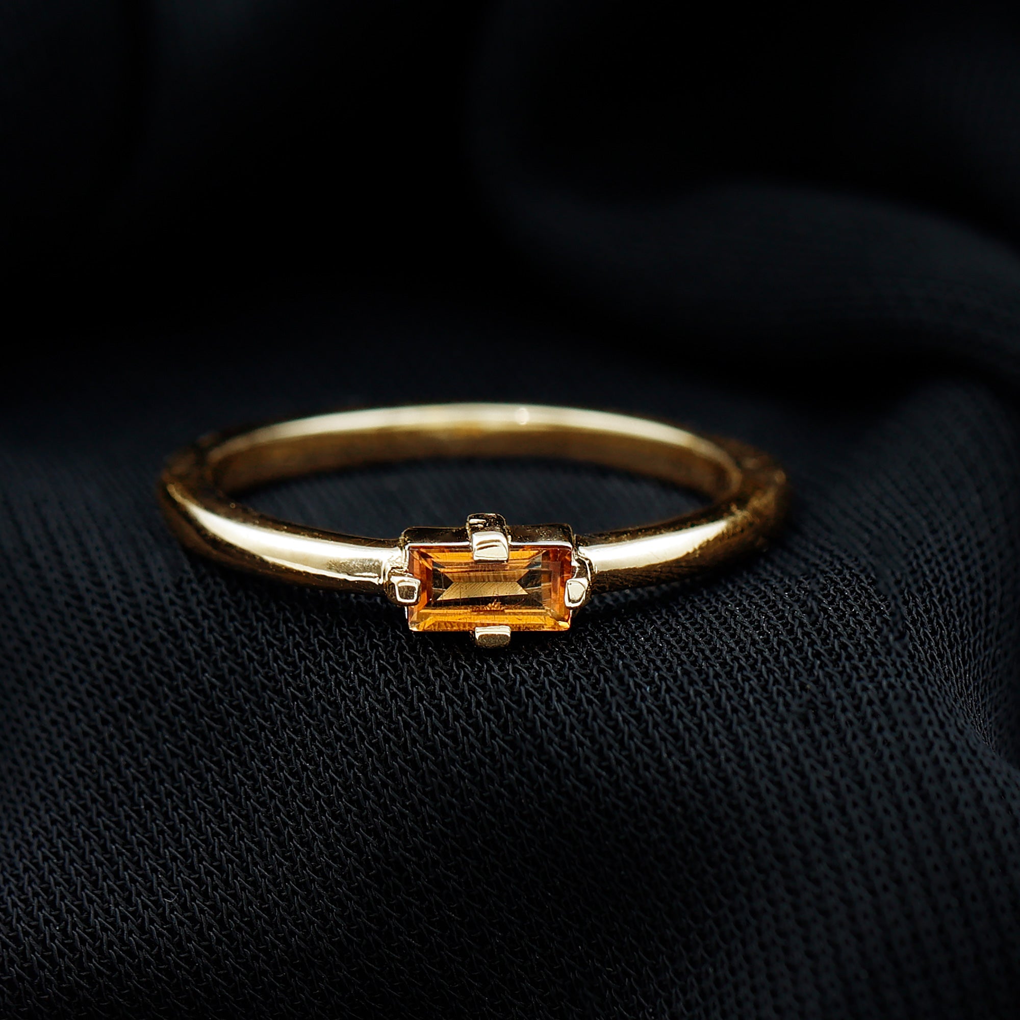 Natural Baguette Citrine Promise Ring in East West Style AAA - Rosec Jewels