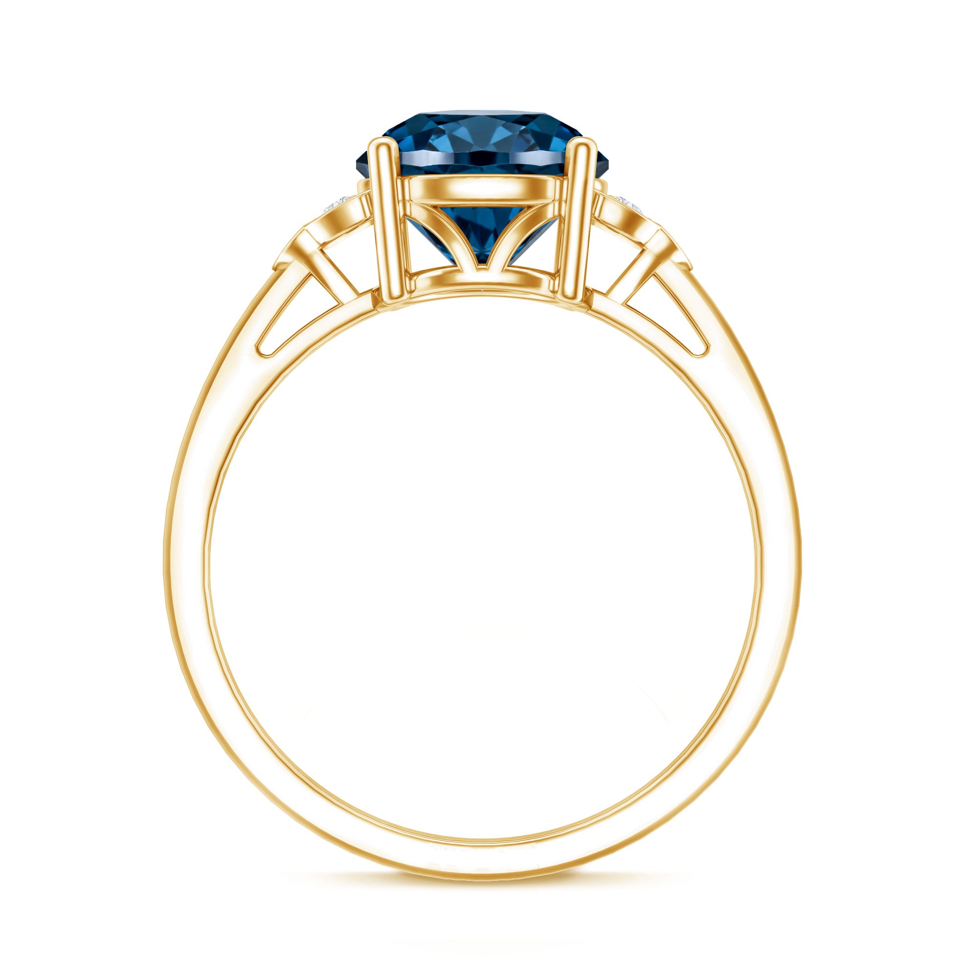 1.3 Carat London Blue Topaz Solitaire Engagement Ring with Diamond Trio AAA - Rosec Jewels